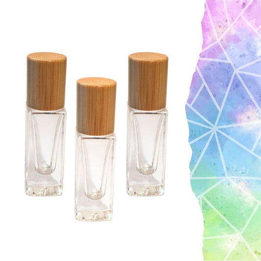 Small Square Gemstone Roller Bottle • Clear Glass • Signature Shapes • Bamboo Cap • 7ml • Crystal Rollerball • 12 Gemstone Choices
