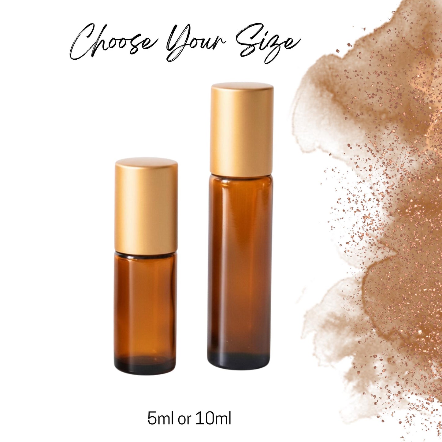 Amber Glass Gemstone Roller Bottle, 49 Crystal Rollerball Choices, 5ml or 10ml