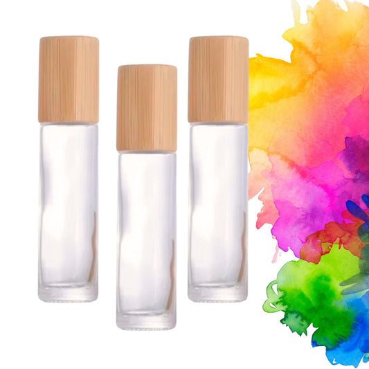 Clear Glass Gemstone Roller Bottle • Bamboo Cap • 49 Crystal Rollerball Choices • 5ml or 10ml