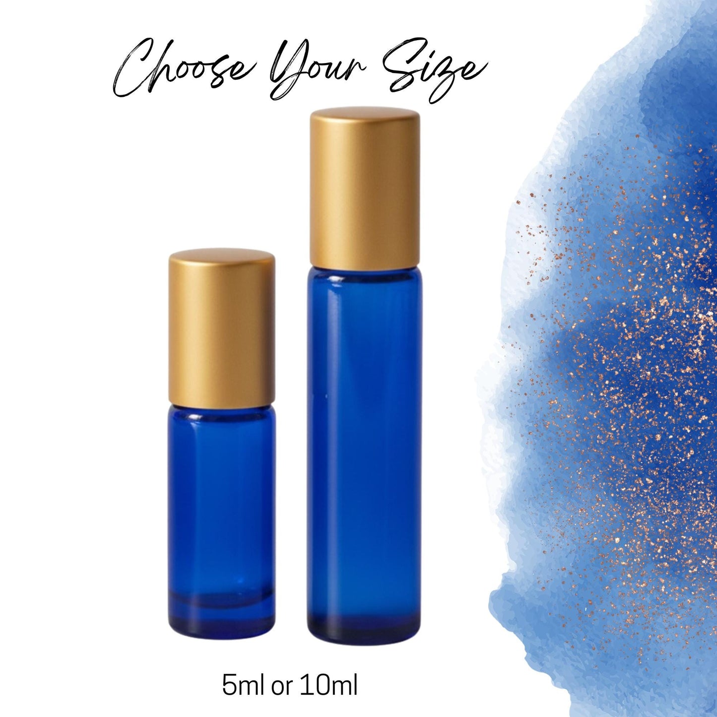 Cobalt Blue Glass Gemstone Roller Bottle • Crystal Rollerball • 49 Gemstone Choices • 5ml or 10ml