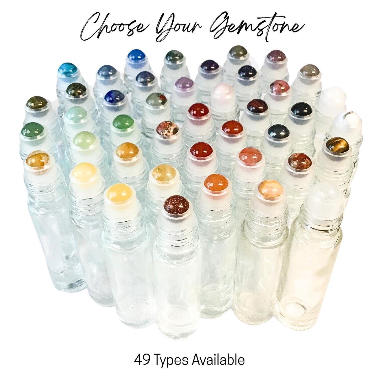 Frosted Blue Glass Gemstone Roller Bottle • Crystal Rollerball • 49 Gemstone Choices • 5ml or 10ml