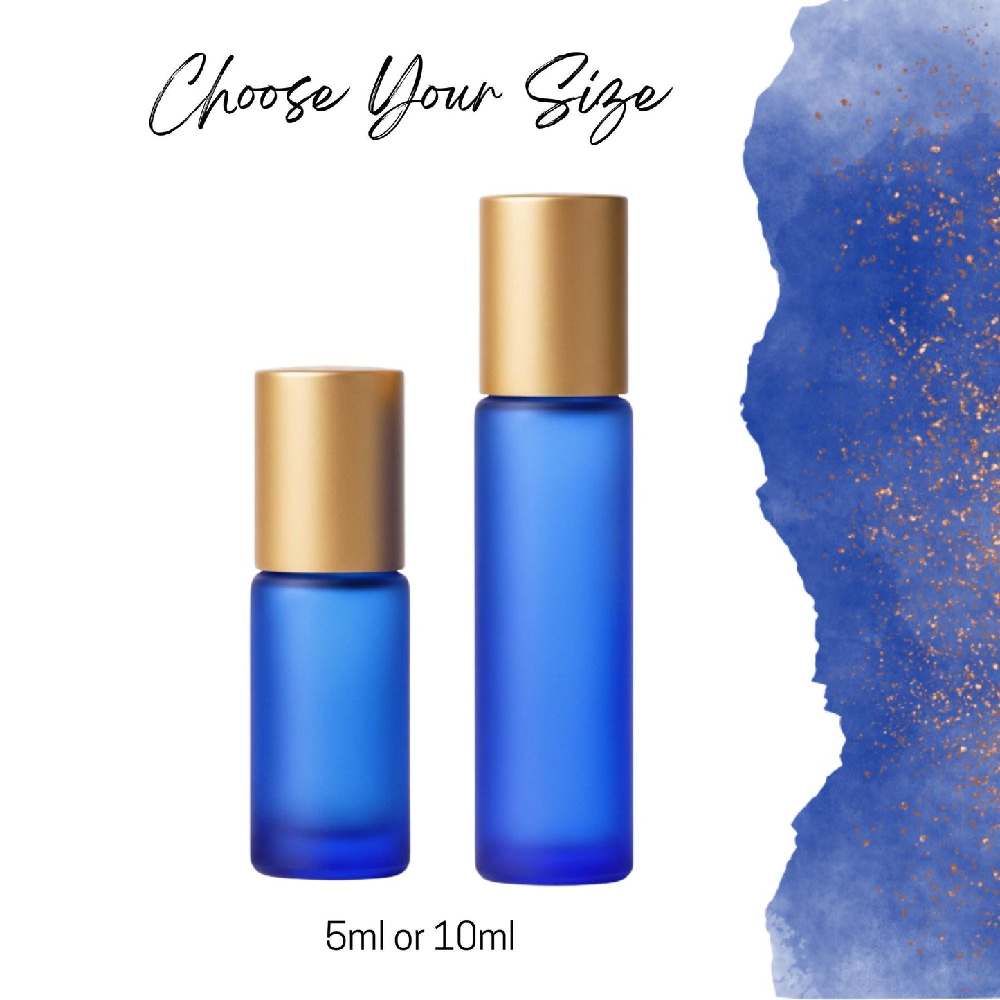 Frosted Blue Glass Gemstone Roller Bottle • Crystal Rollerball • 49 Gemstone Choices • 5ml or 10ml