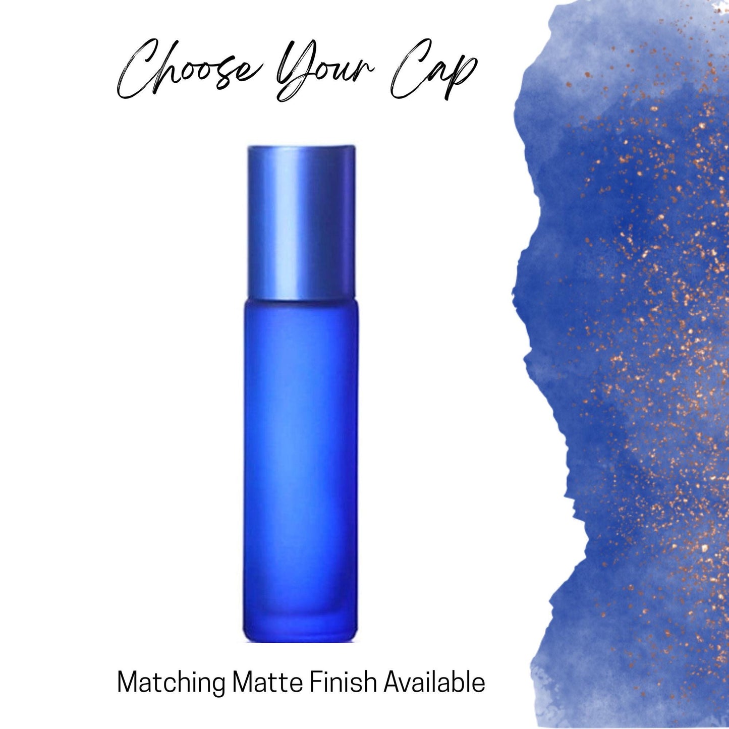 Frosted Blue Glass Gemstone Roller Bottle • Crystal Rollerball • 49 Gemstone Choices • 5ml or 10ml