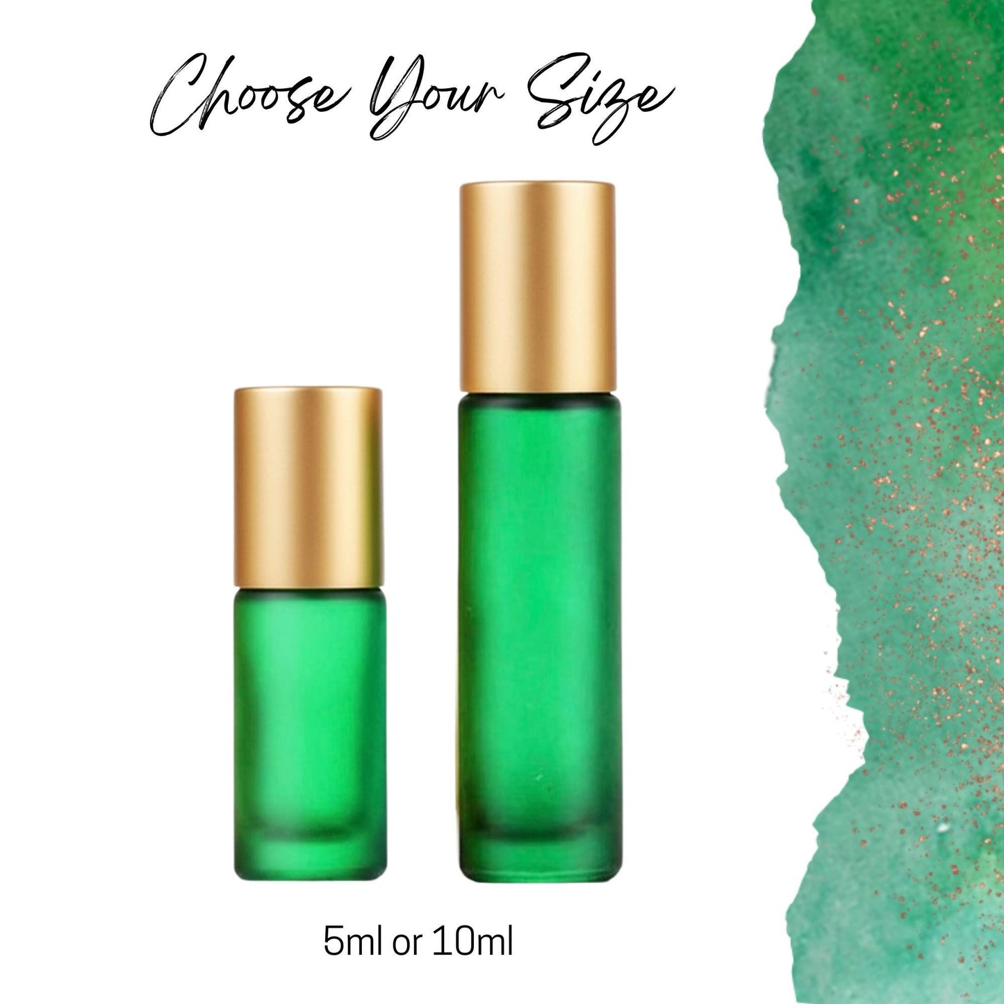 Frosted Green Glass Gemstone Roller Bottle • Crystal Rollerball • 49 Gemstone Choices • 5ml or 10ml