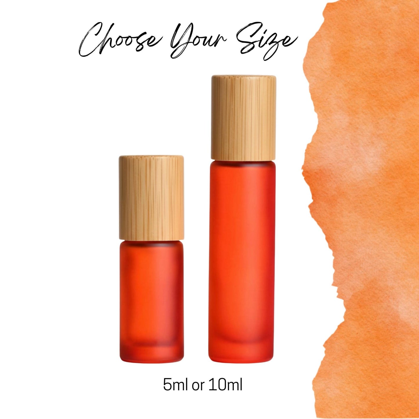 Frosted Orange Glass Gemstone Roller Bottle • Bamboo Cap • 49 Crystal Rollerball Choices • 5ml or 10ml