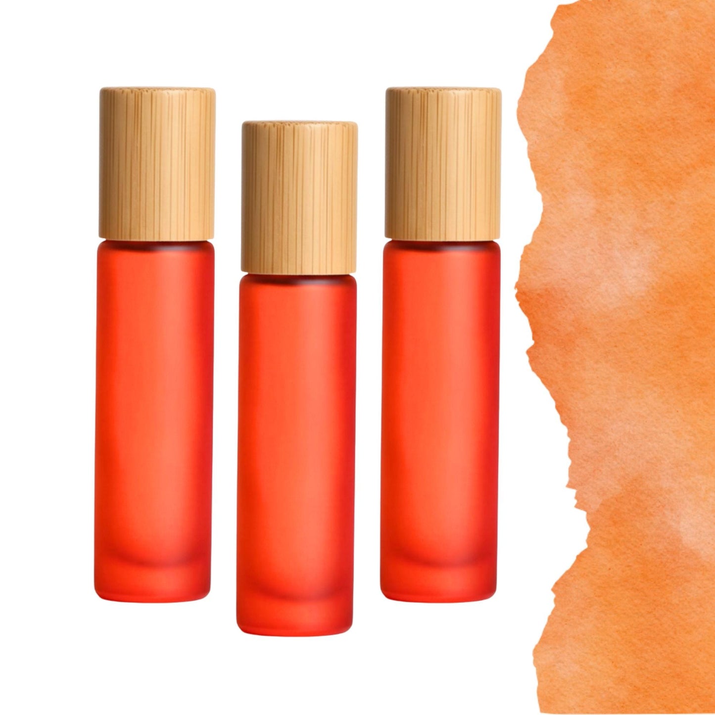 Frosted Orange Glass Gemstone Roller Bottle • Bamboo Cap • 49 Crystal Rollerball Choices • 5ml or 10ml
