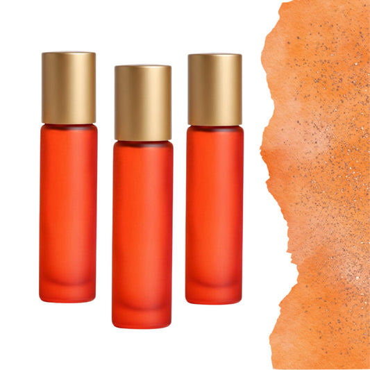 Frosted Orange Glass Gemstone Roller Bottle • Crystal Rollerball • 49 Gemstone Choices • 5ml or 10ml