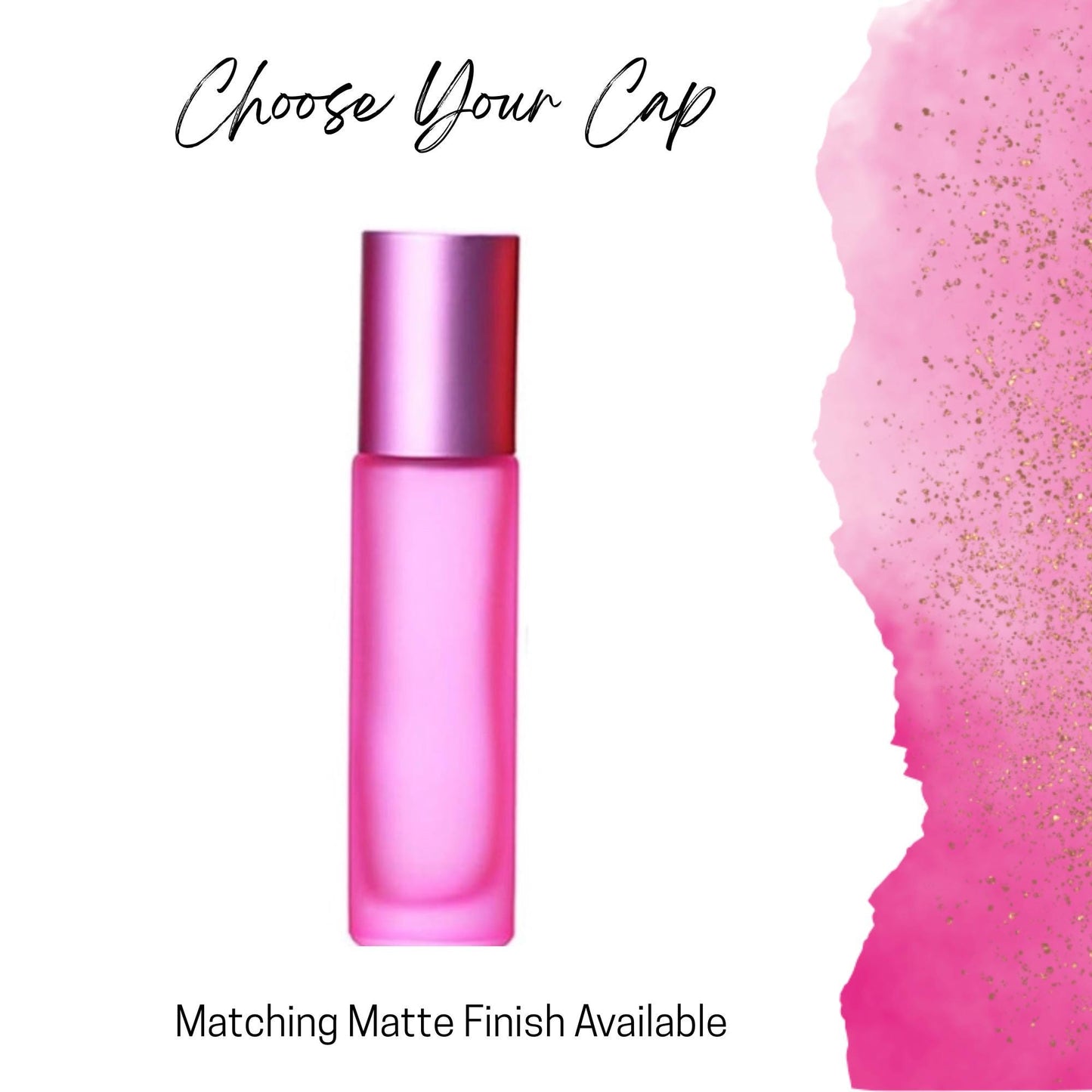Frosted Pink Glass Gemstone Roller Bottle • Crystal Rollerball • 49 Gemstone Choices • 5ml or 10ml
