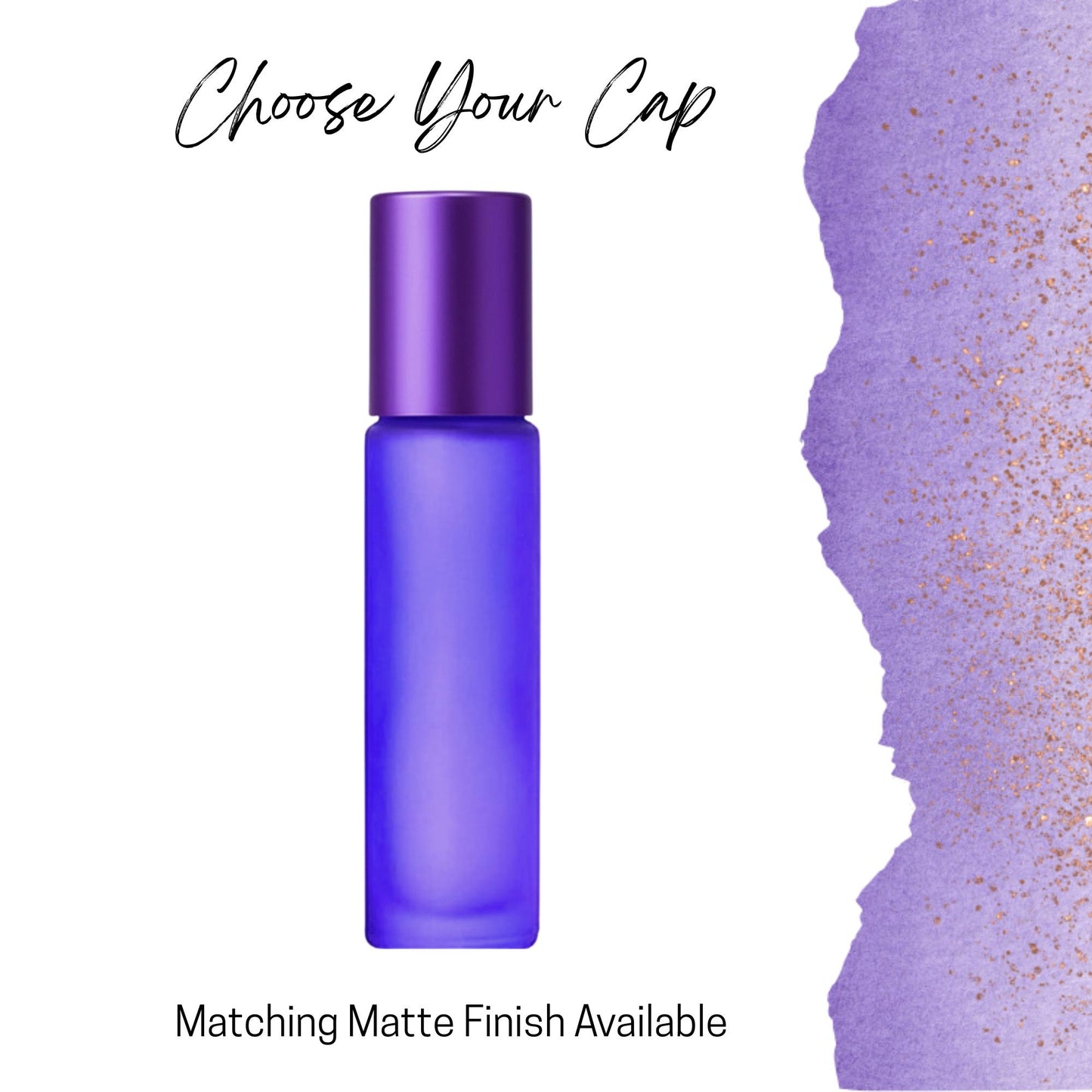 Frosted Purple Glass Gemstone Roller Bottle • Crystal Rollerball • 49 Gemstone Choices • 5ml or 10ml