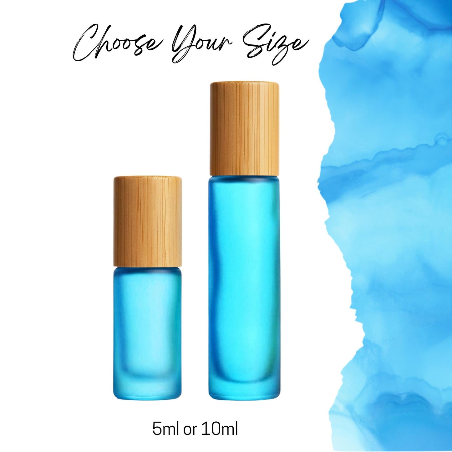 Frosted Turquoise Glass Gemstone Roller Bottle • Bamboo Cap • 49 Crystal Rollerball Choices • 5ml or 10ml