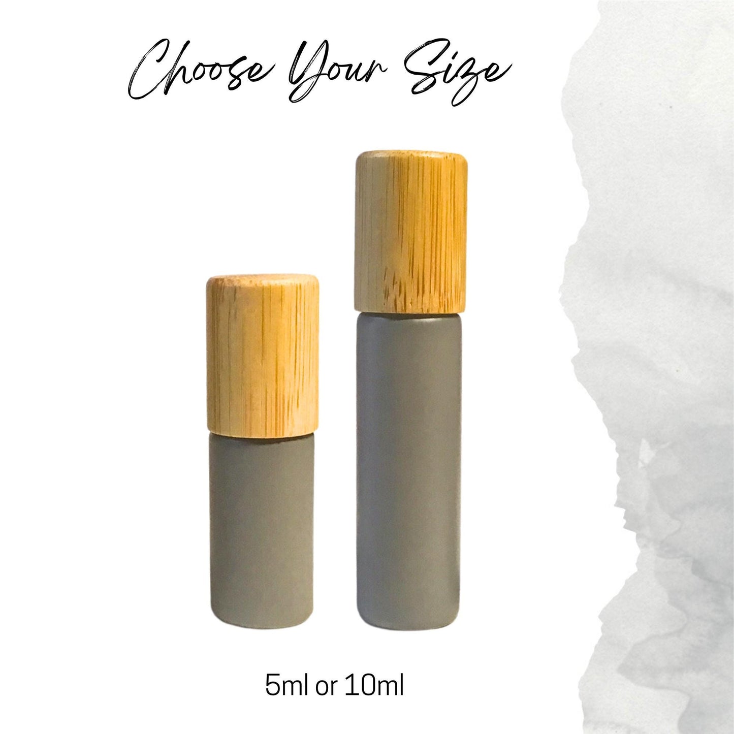 Mountain Gray Glass Gemstone Roller Bottle • Bamboo Cap • Crystal Rollerball • 49 Gemstone Choices • 5ml or 10ml