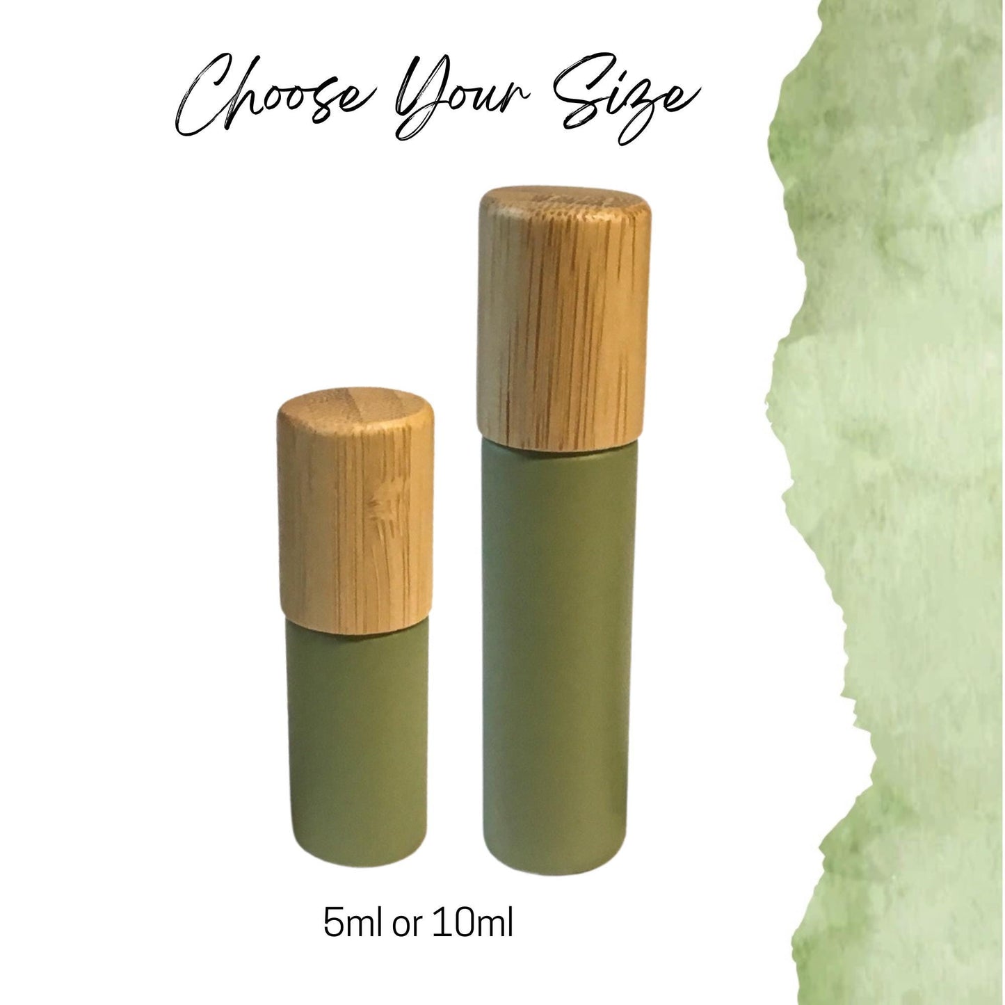 Forest Green Glass Gemstone Roller Bottle • Bamboo Cap • Crystal Rollerball • 49 Gemstone Choices • 5ml or 10ml