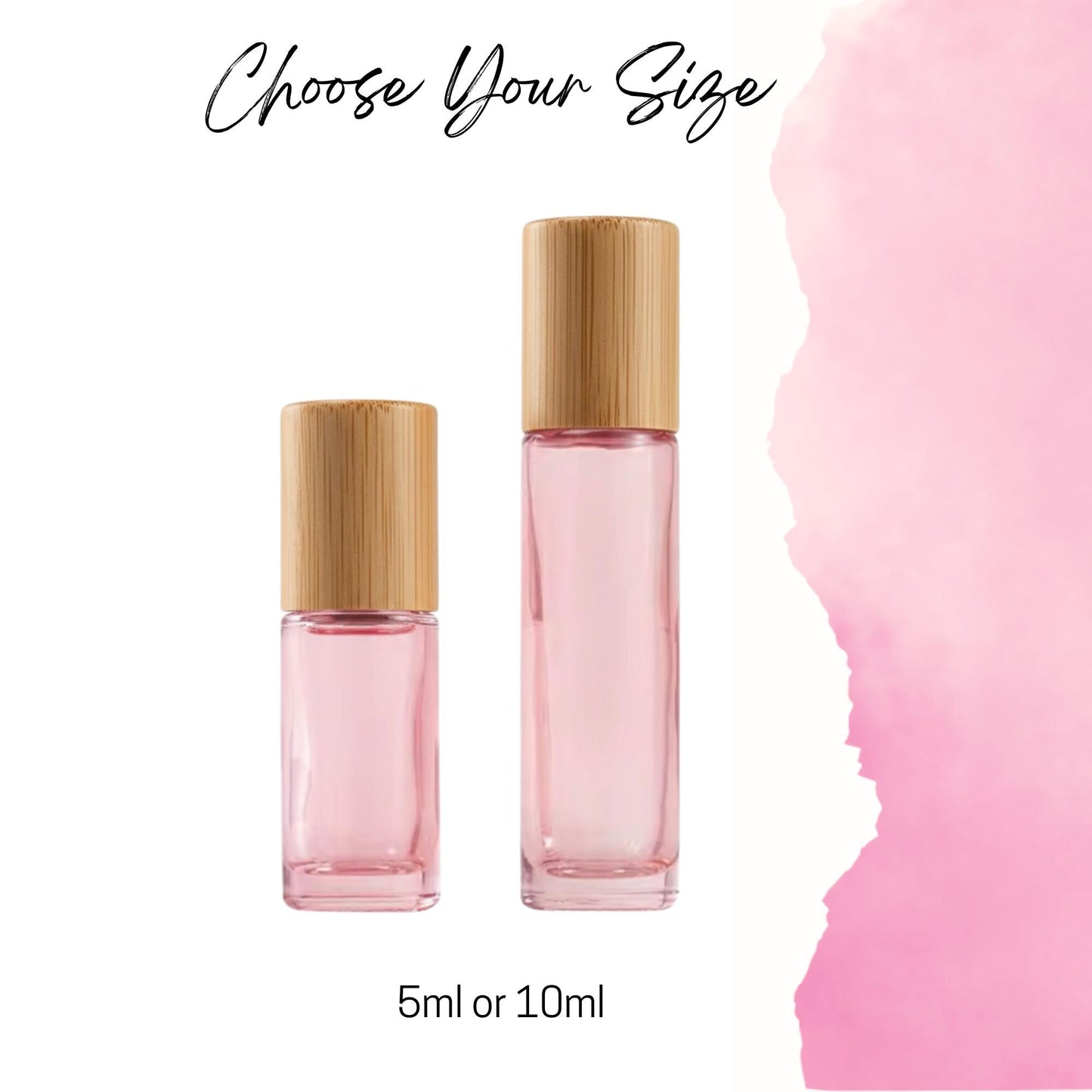 Blush Pink Glass Gemstone Roller Bottle with Bamboo Cap • 49 Crystal Rollerball Choices • 5ml or 10ml