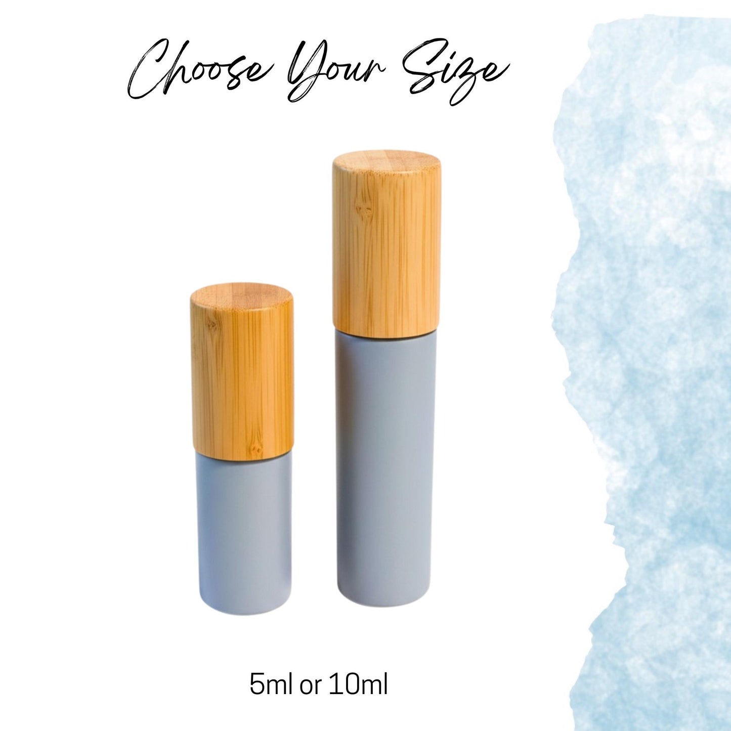 Sky Blue Glass Gemstone Roller Bottle • Bamboo Cap • Crystal Rollerball • 49 Gemstone Choices • 5ml or 10ml