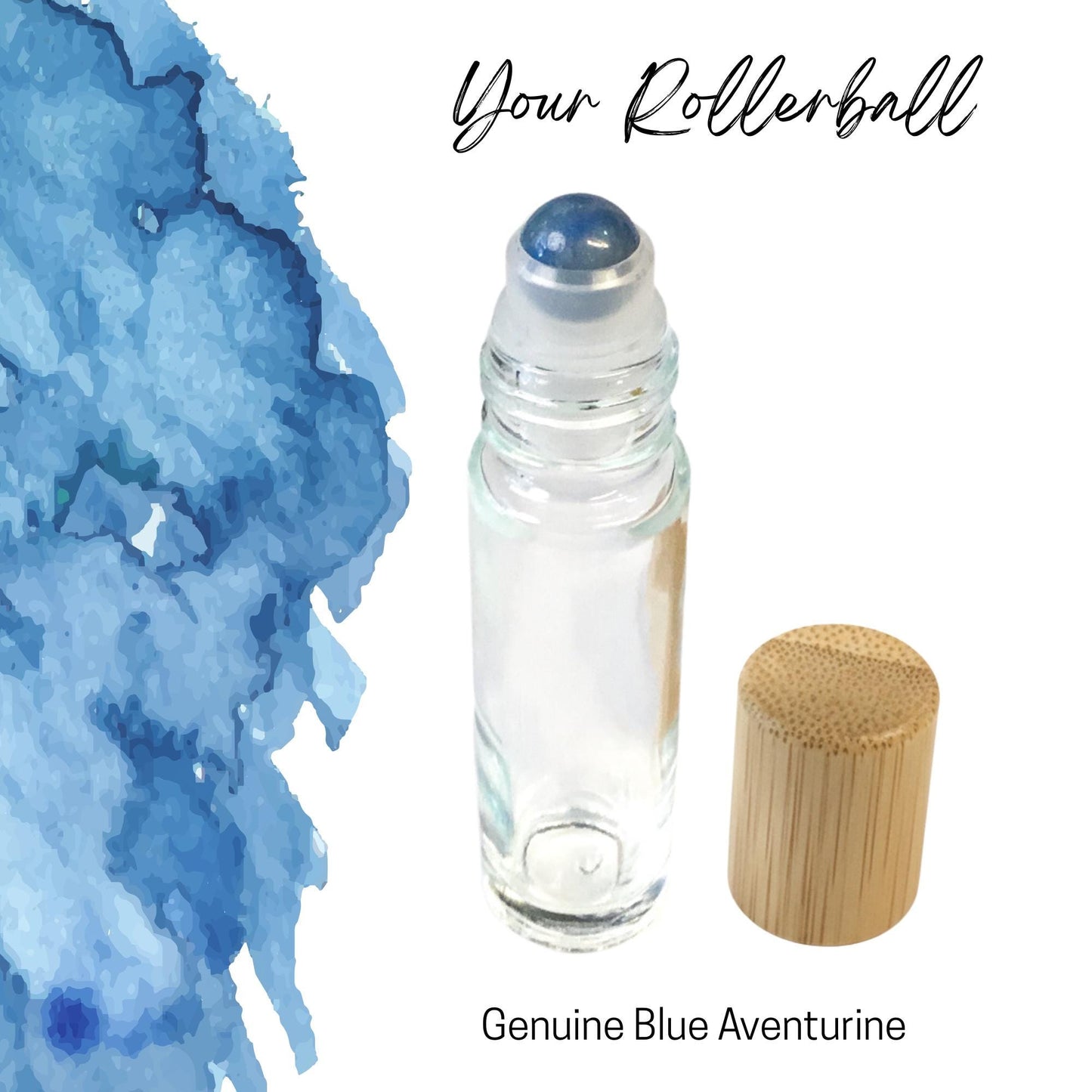 Blue Aventurine Gemstone Roller Bottle, Calm & Focus, Crystal Rollerball, 5ml or 10ml