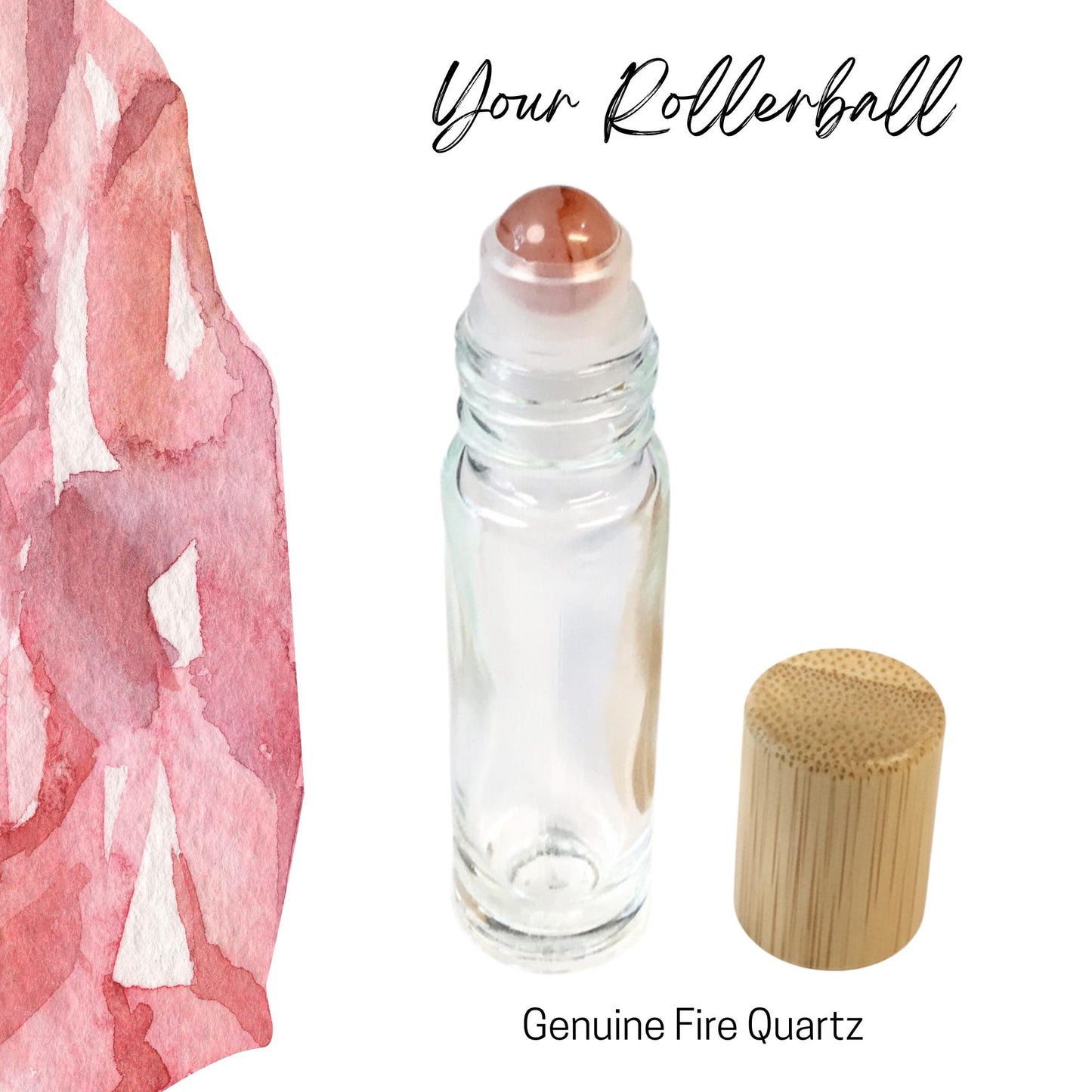 Fire Quartz Gemstone Roller Bottle, Focus & Vitality, Crystal Rollerball, 5ml or 10ml