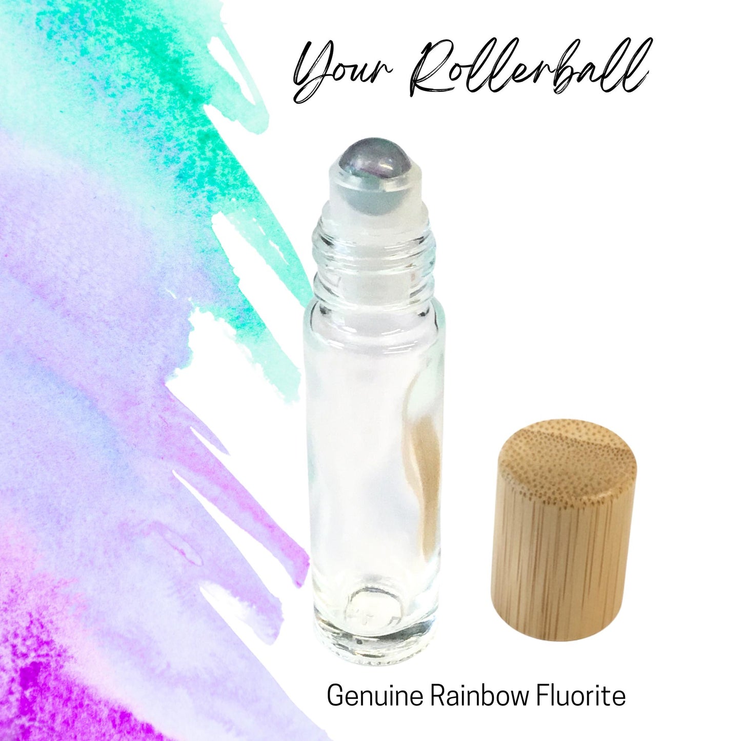 Rainbow Fluorite Gemstone Roller Bottle, Focus & Clarity, Crystal Rollerball, 5ml or 10ml