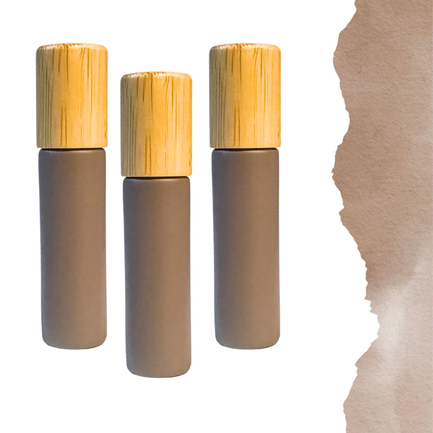 Boulder Brown Glass Roller Bottle with Bamboo Cap • 5ml or 10ml Essential Oil Roller • Glass or Stainless Rollerball • Refillable
