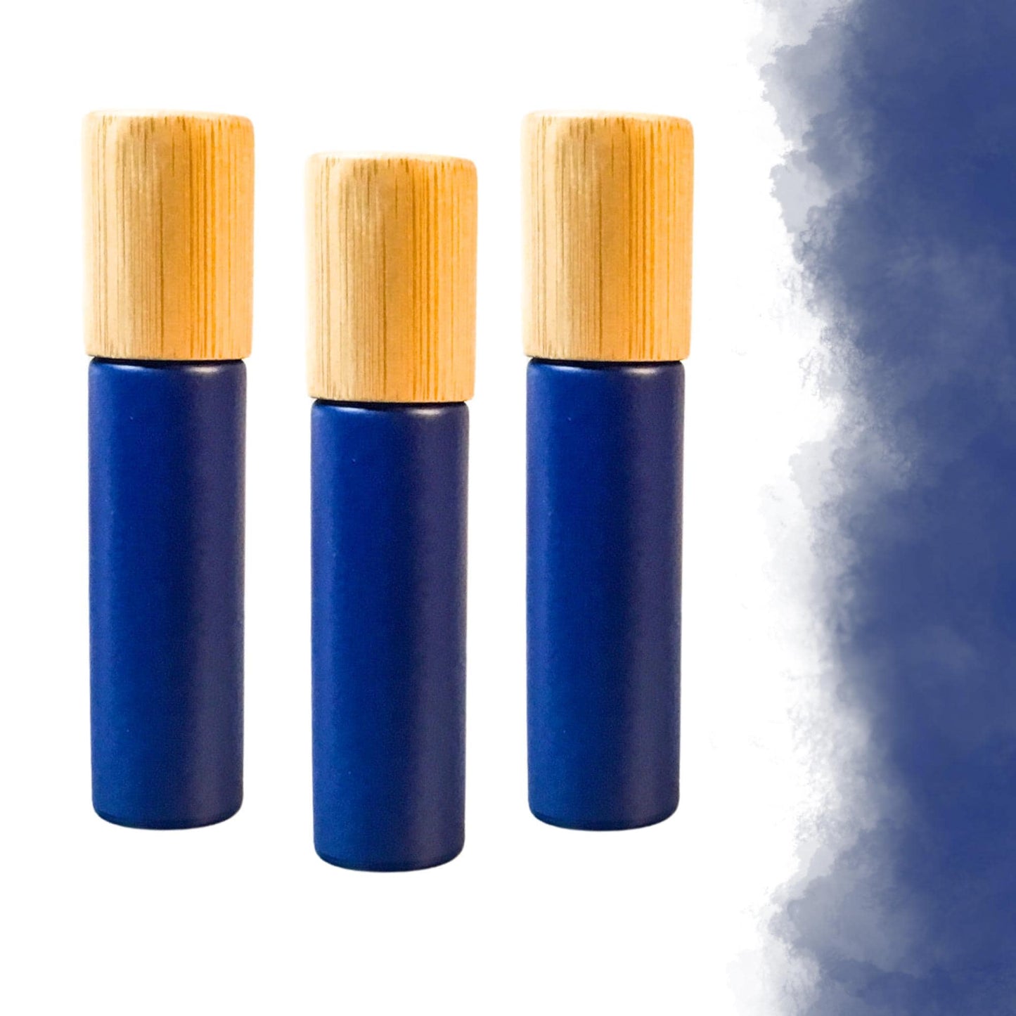 Classic Navy Glass Roller Bottle with Bamboo Cap • 10ml Essential Oil Roller • Glass or Stainless Rollerball • Refillable