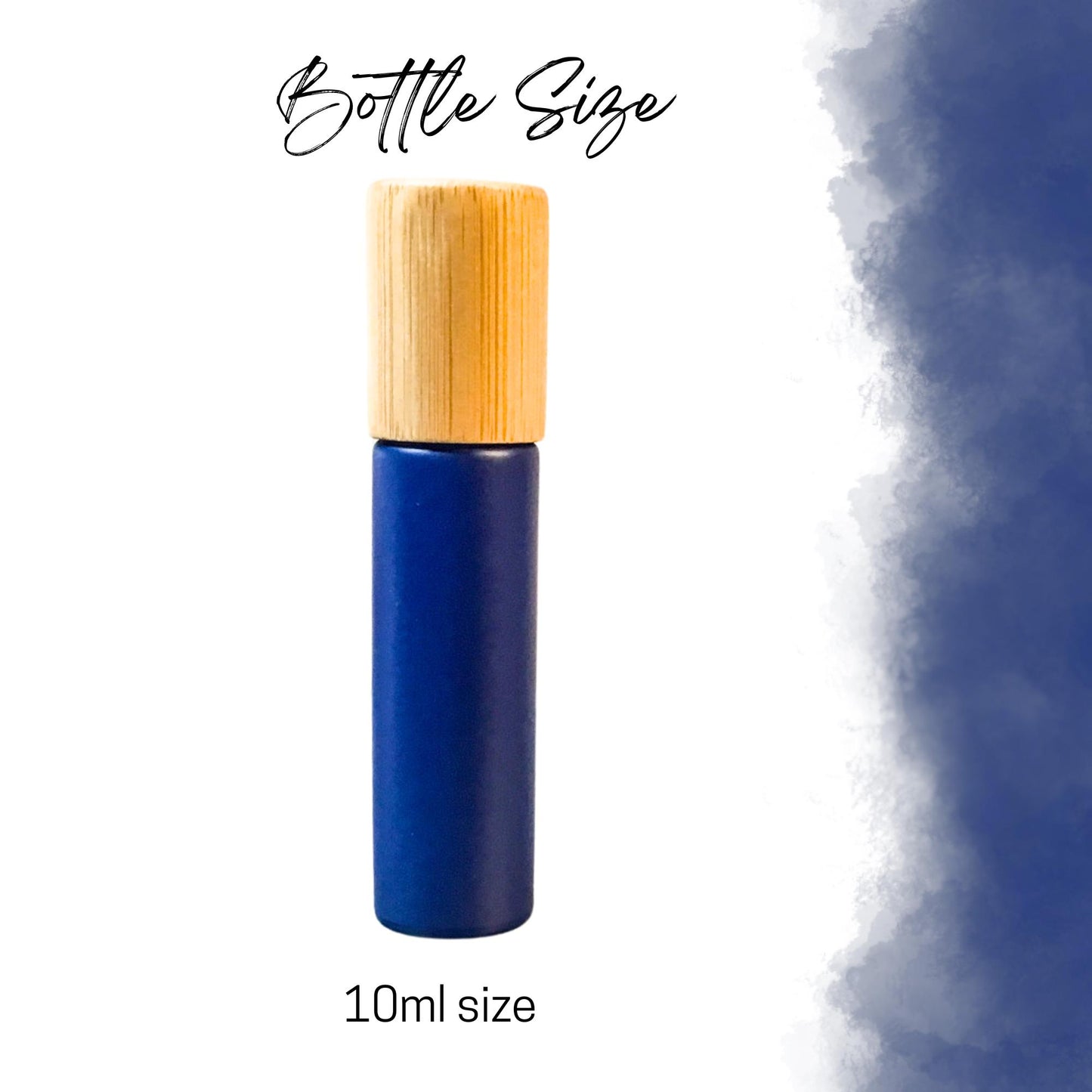 Classic Navy Glass Roller Bottle with Bamboo Cap • 10ml Essential Oil Roller • Glass or Stainless Rollerball • Refillable