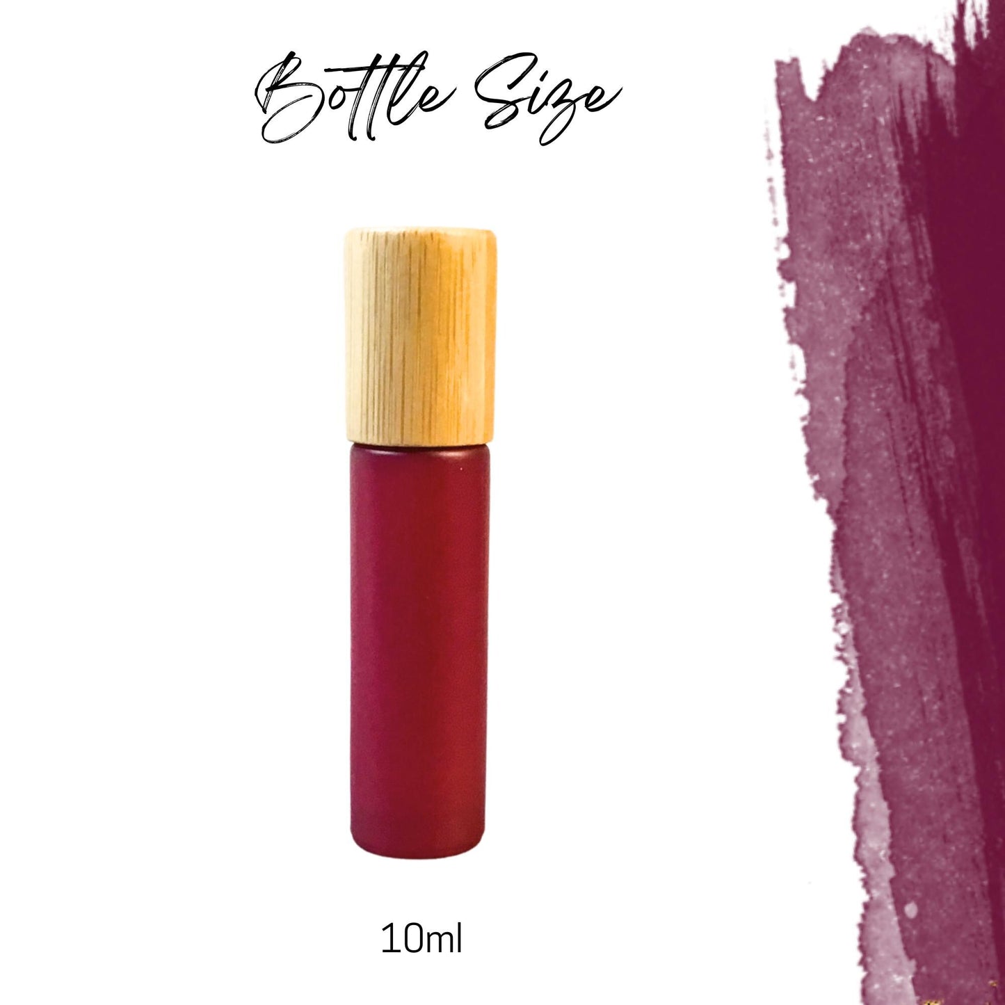 Classic Wine Red Glass Roller Bottle with Bamboo Cap • 10ml Essential Oil Roller • Glass or Stainless Rollerball • Refillable