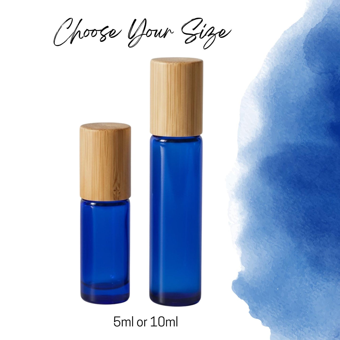 Cobalt Blue Glass Roller Bottle with Bamboo Cap • 5ml or 10ml Essential Oil Roller • Glass or Stainless Rollerball • Refillable