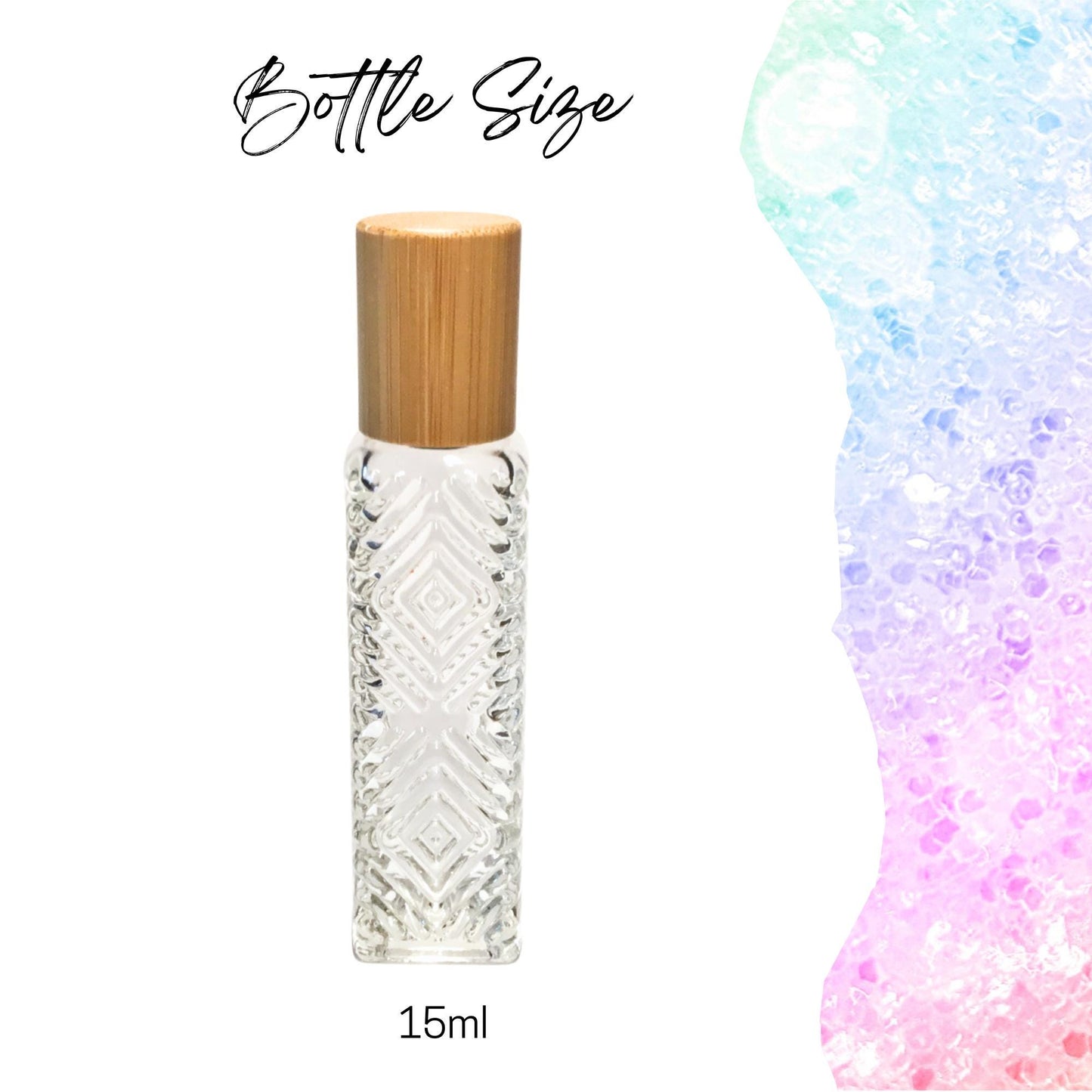 Diamond Pattern Clear Glass Roller Bottle with Bamboo Cap • 15ml Essential Oil Roller • Stainless Rollerball • Signature Shapes • Refillable