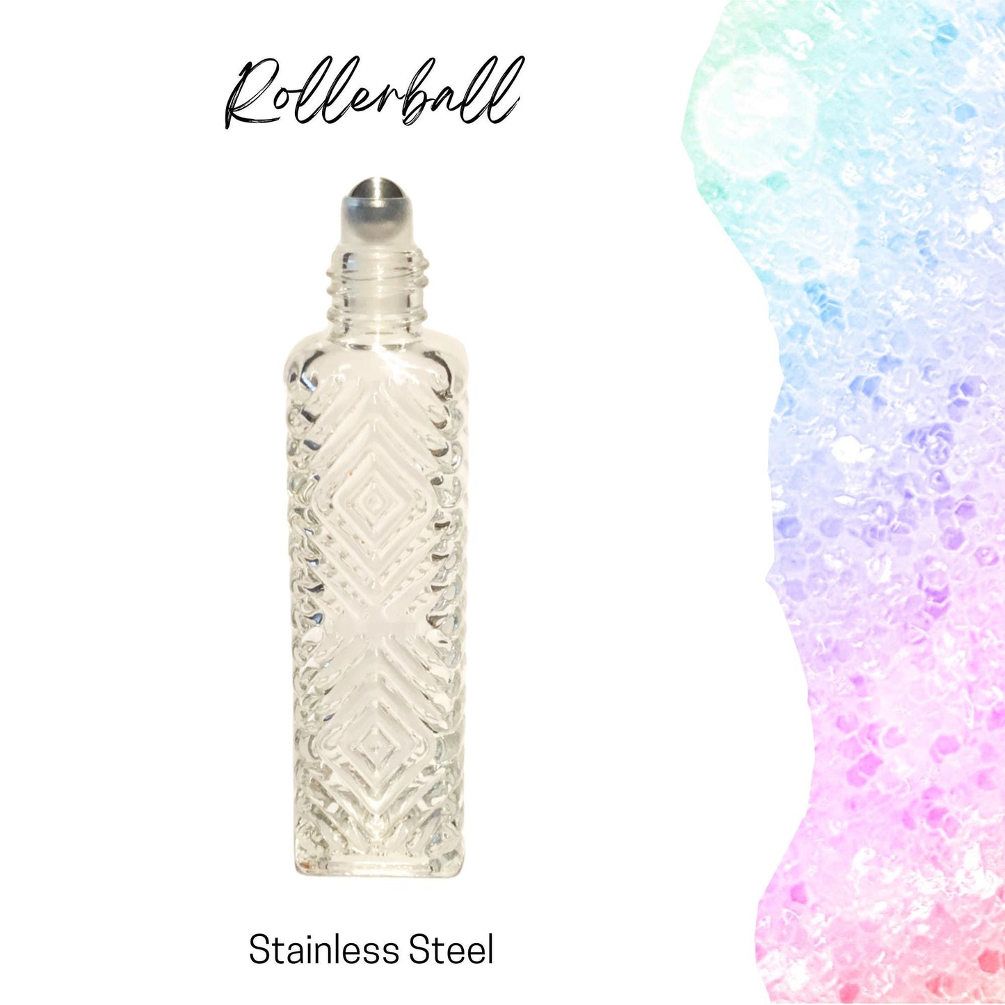 Diamond Pattern Clear Glass Roller Bottle with Bamboo Cap • 15ml Essential Oil Roller • Stainless Rollerball • Signature Shapes • Refillable