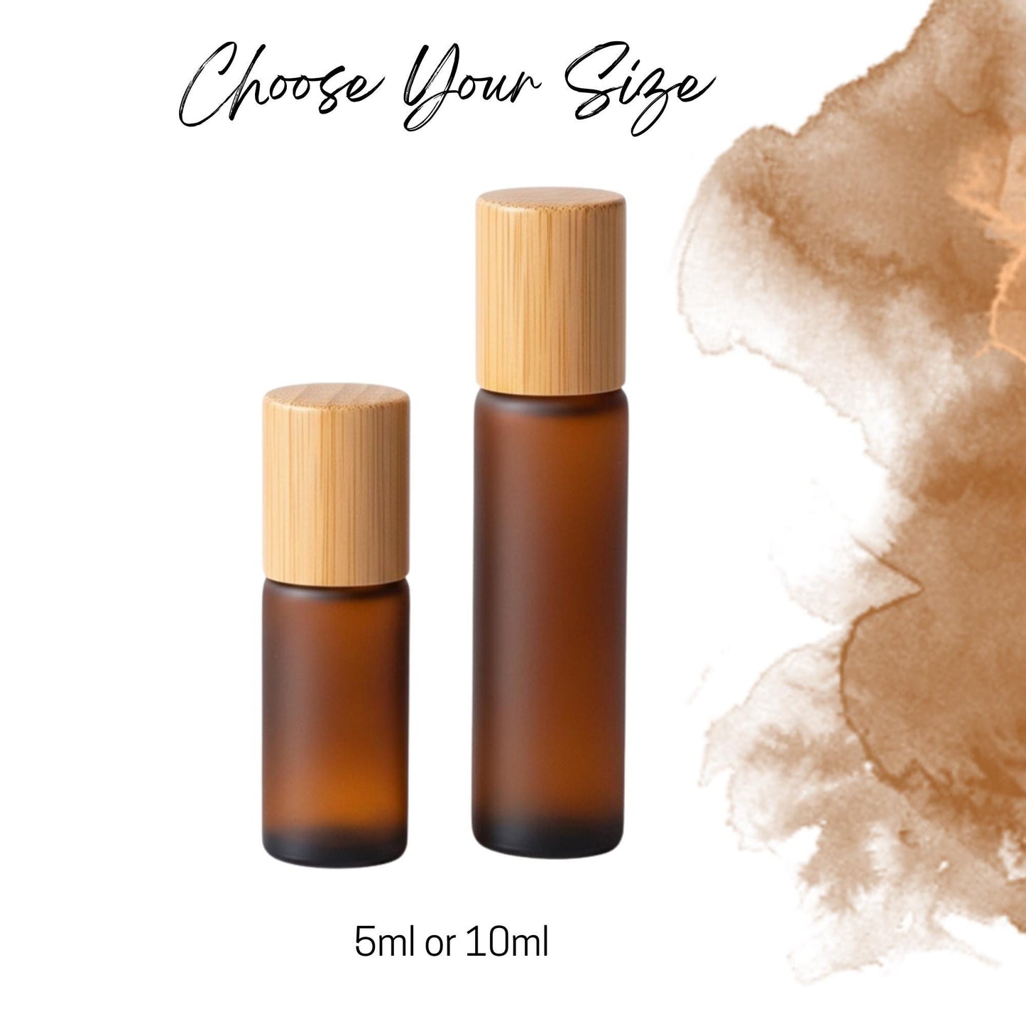 Frosted Amber Glass Gemstone Roller Bottle • Bamboo Cap • 49 Crystal Rollerball Choices • 5ml or 10ml