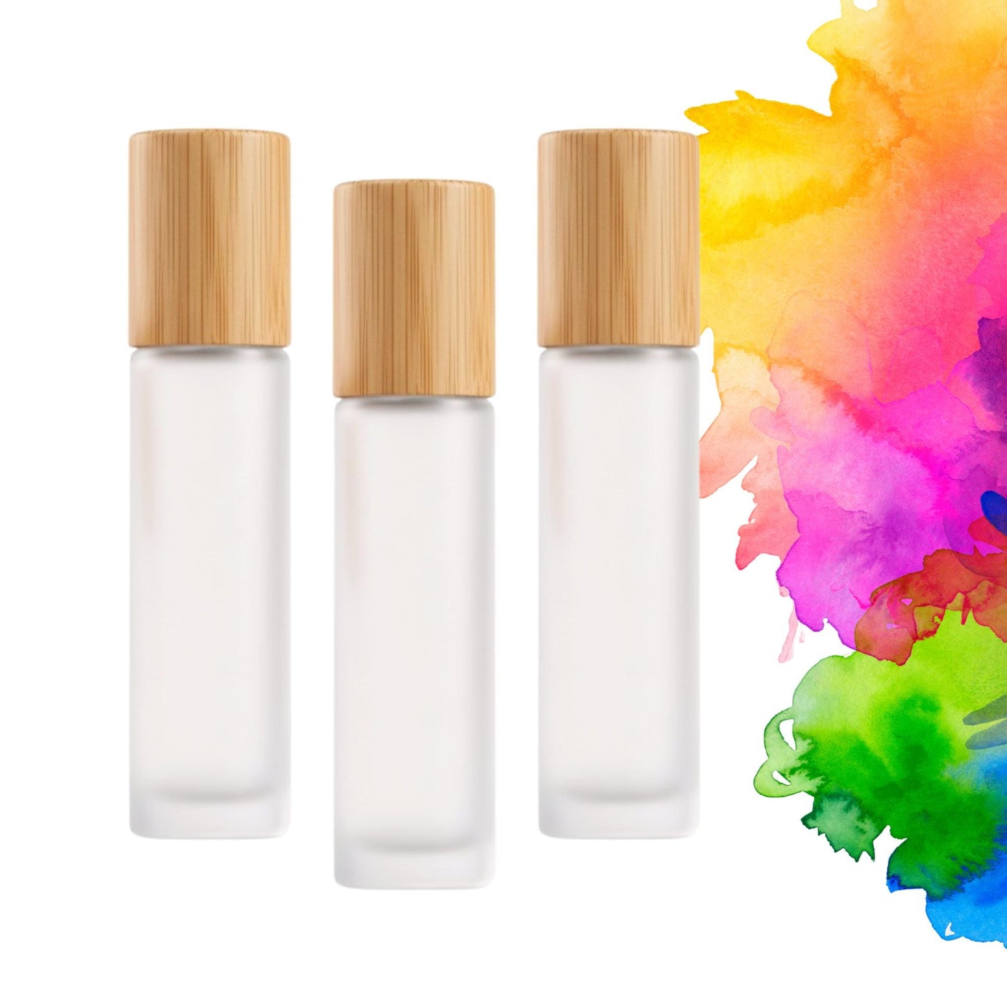 Frosted Clear Glass Roller Bottle with Bamboo Cap • 5ml or 10ml Essential Oil Roller • Glass or Stainless Rollerball • Refillable
