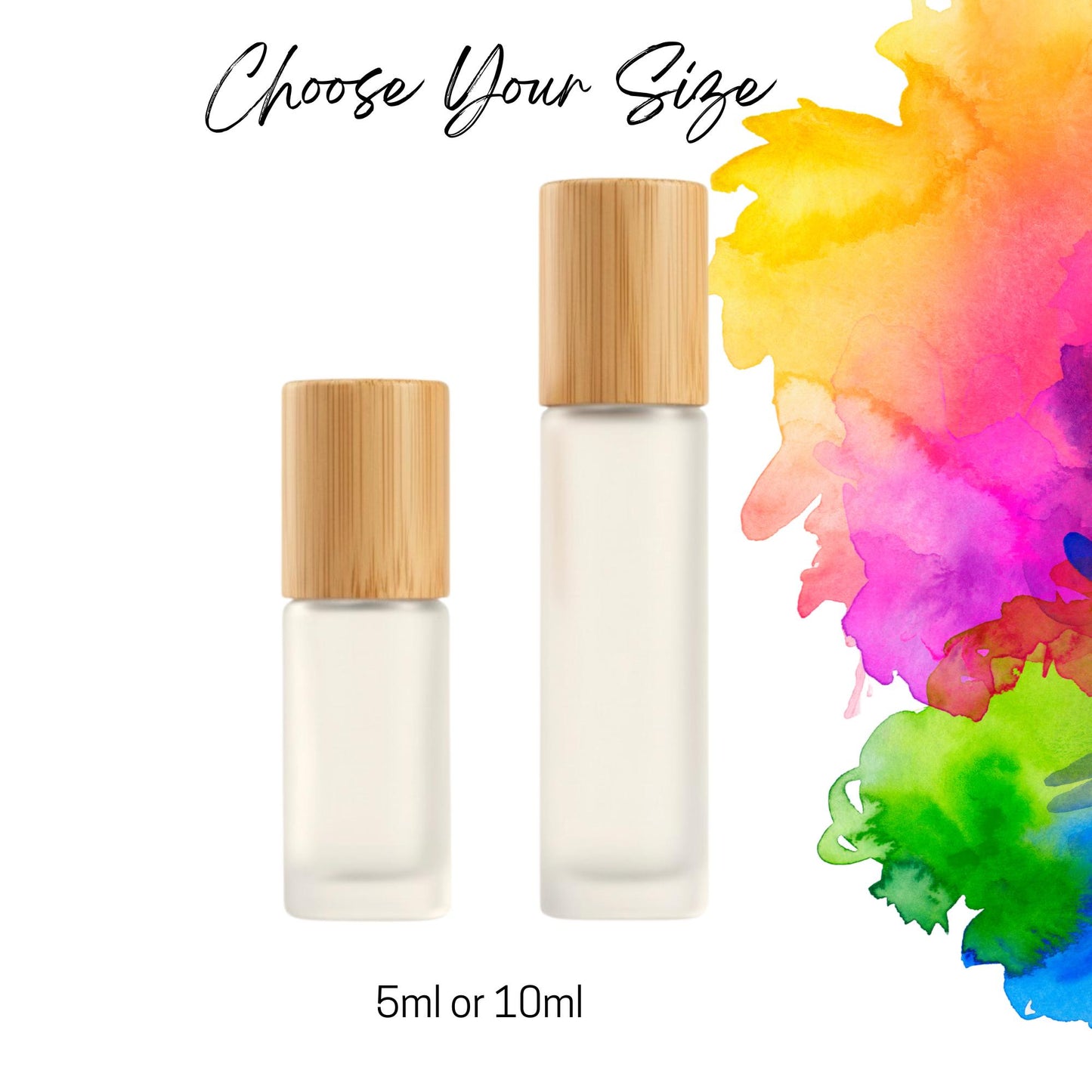 Frosted Clear Glass Roller Bottle with Bamboo Cap • 5ml or 10ml Essential Oil Roller • Glass or Stainless Rollerball • Refillable