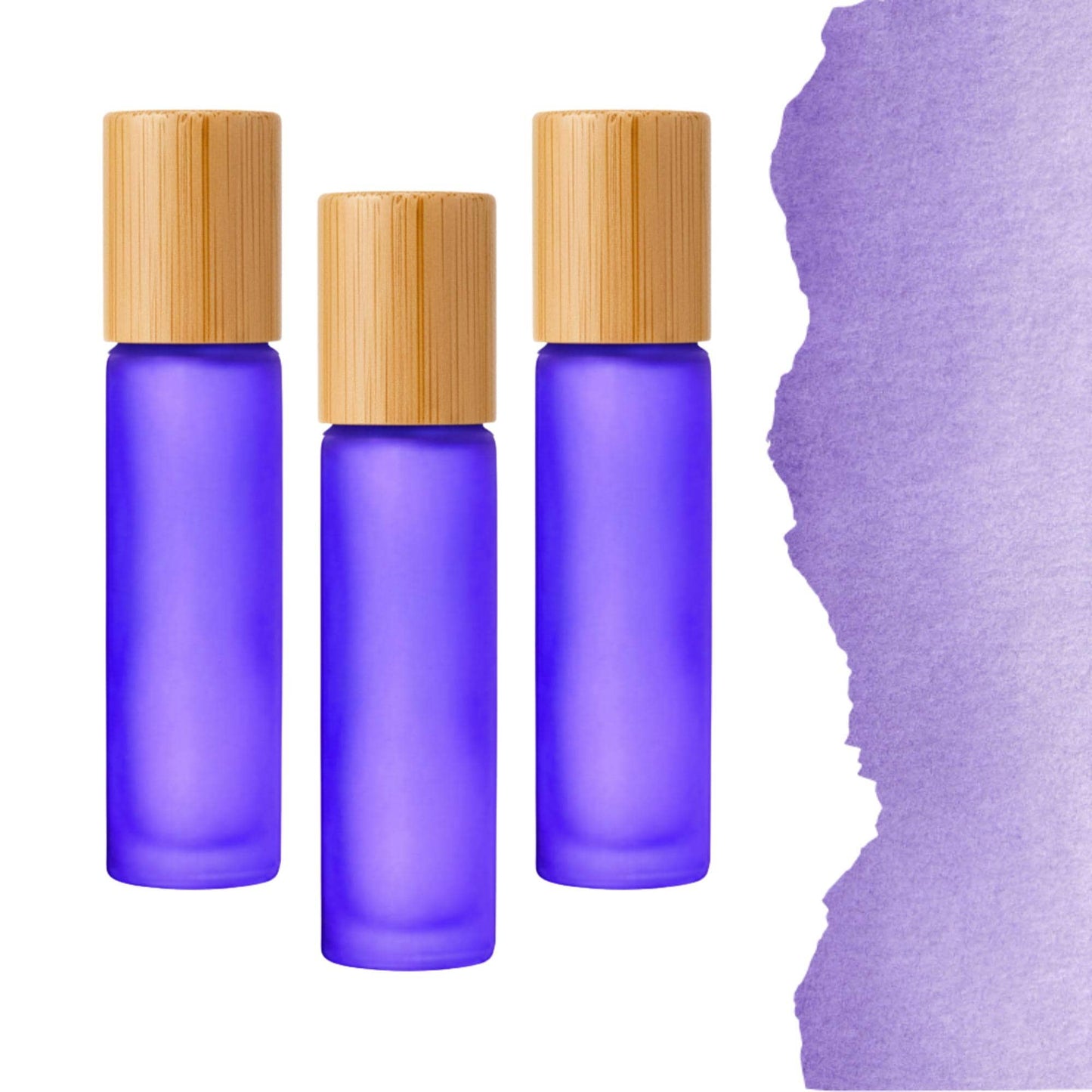 Frosted Purple Glass Roller Bottle with Bamboo Cap • 5ml or 10ml Essential Oil Roller • Glass or Stainless Rollerball • Refillable