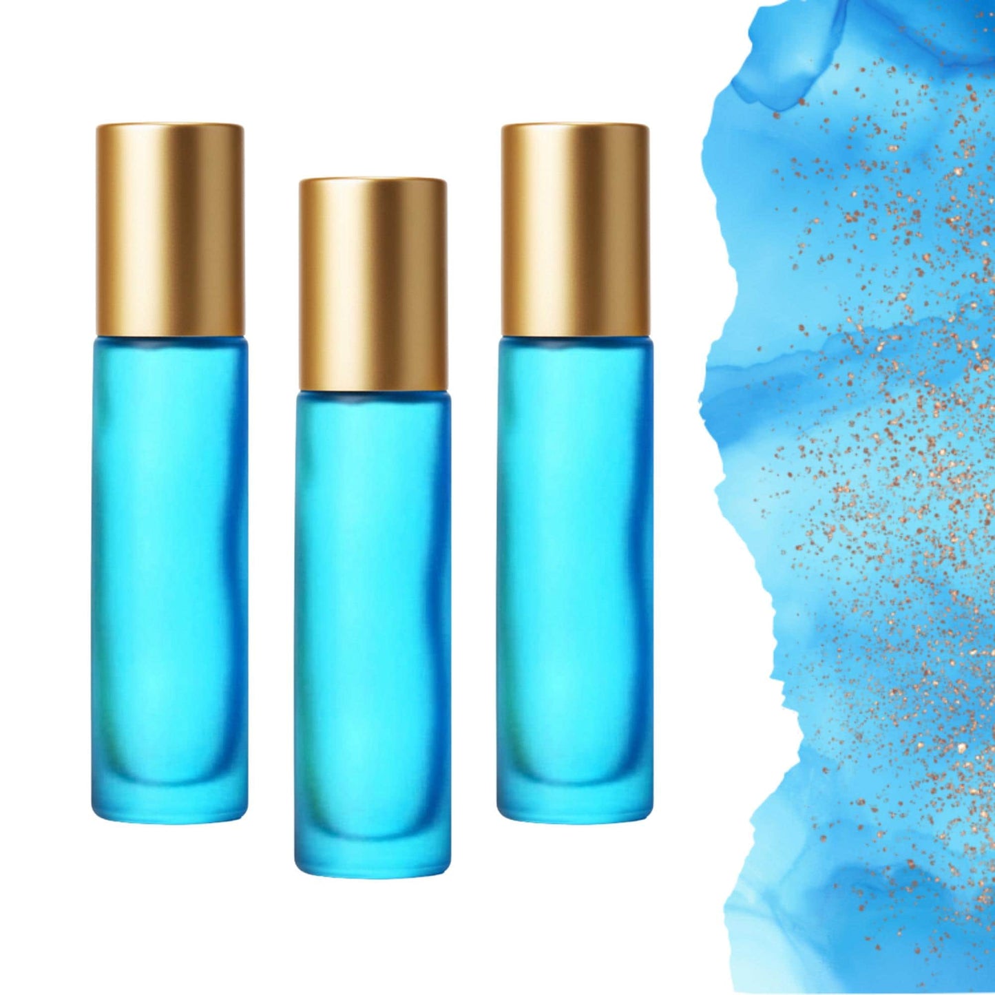 Frosted Turquoise Glass Roller Bottle • 5ml or 10ml Essential Oil Roller • Stainless or Glass Rollerball • Refillable • Single or Set Option