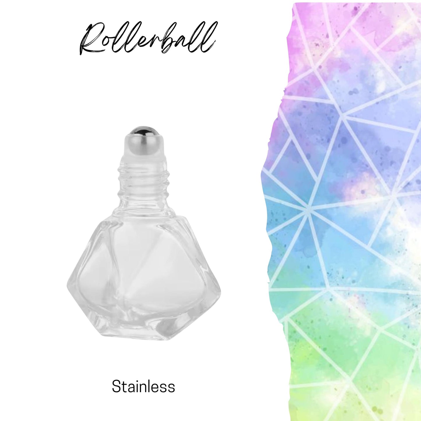 Geometric Shape Clear Glass Roller Bottle with Bamboo Cap • 15ml Essential Oil Roller • Stainless Rollerball • Signature Shapes • Refillable