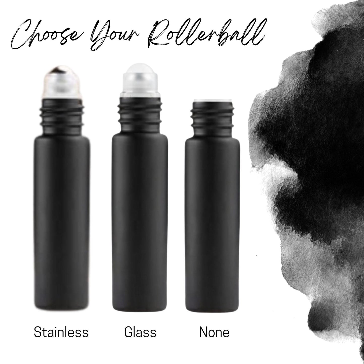 Classic Black Glass Roller Bottle with Bamboo Cap • 10ml Essential Oil Roller • Glass or Stainless Rollerball • Refillable