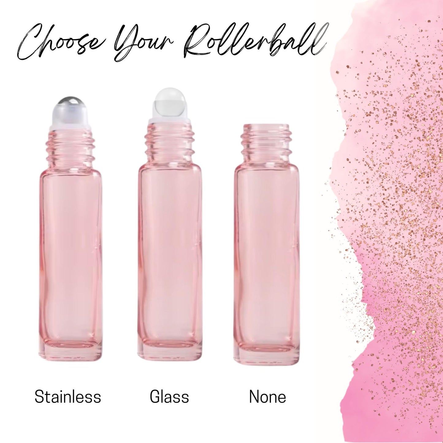 Blush Pink Glass Roller Bottle • 5ml or 10ml Essential Oil Roller • Stainless or Glass Rollerball • Refillable • Single & Set Options