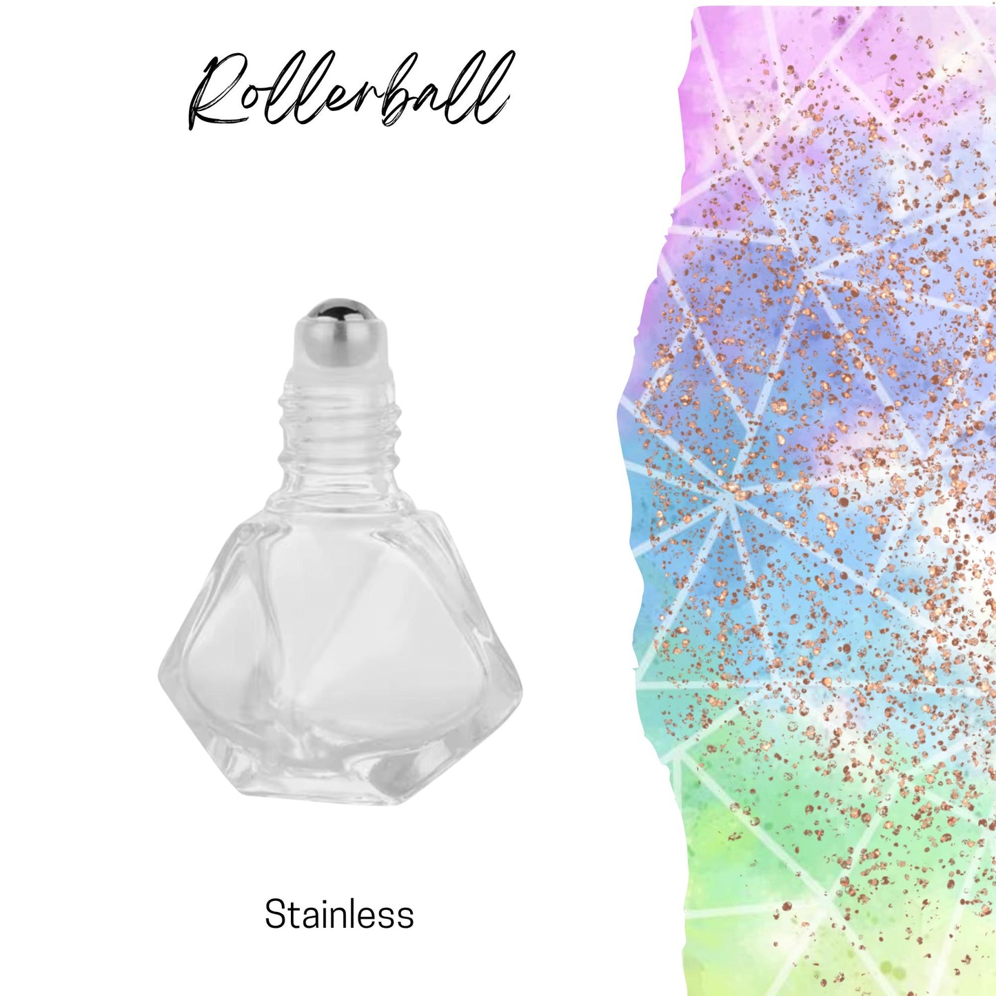 Geometric Shape Clear Glass Roller Bottle • 15ml Essential Oil Roller • Stainless Rollerball • Signature Shapes • Refillable