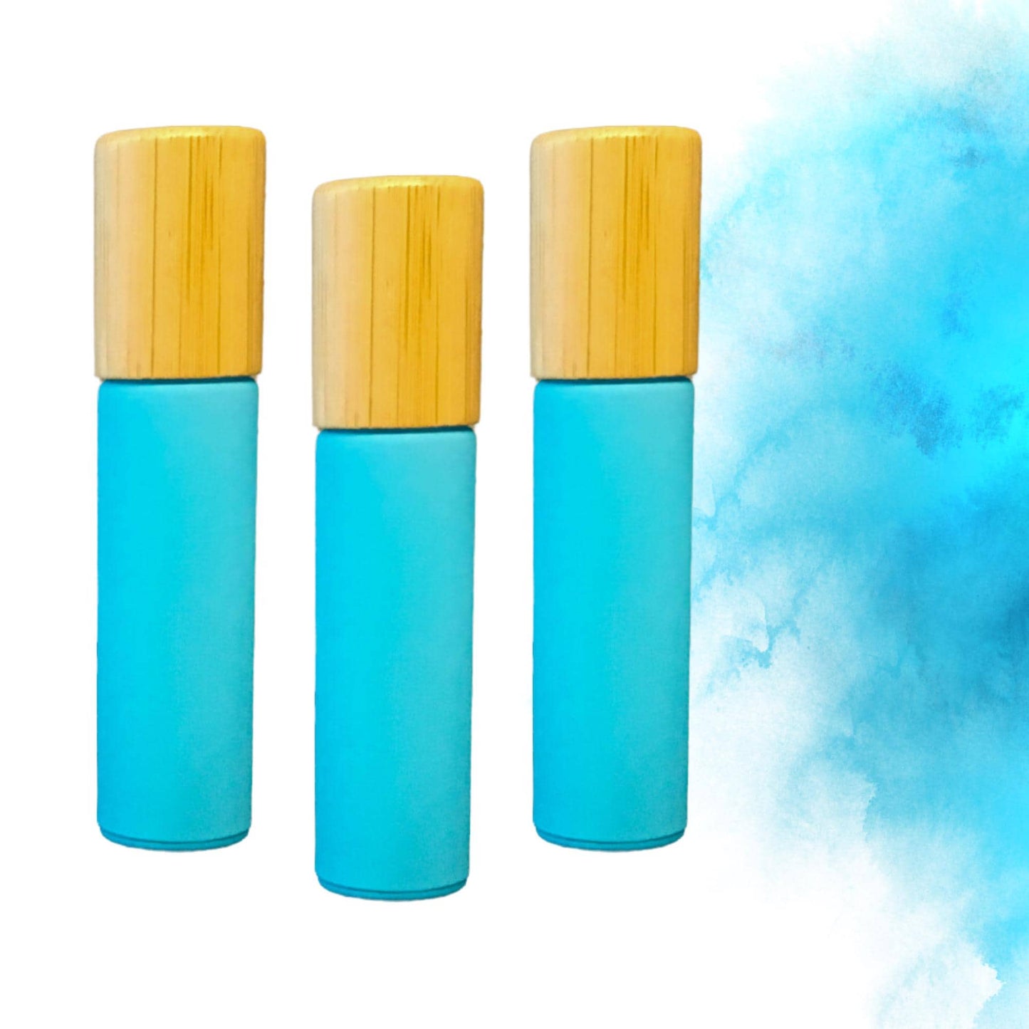 Matte Turquoise Glass Roller Bottle with Bamboo Cap • 10ml Essential Oil Roller • Glass or Stainless Rollerball • Refillable