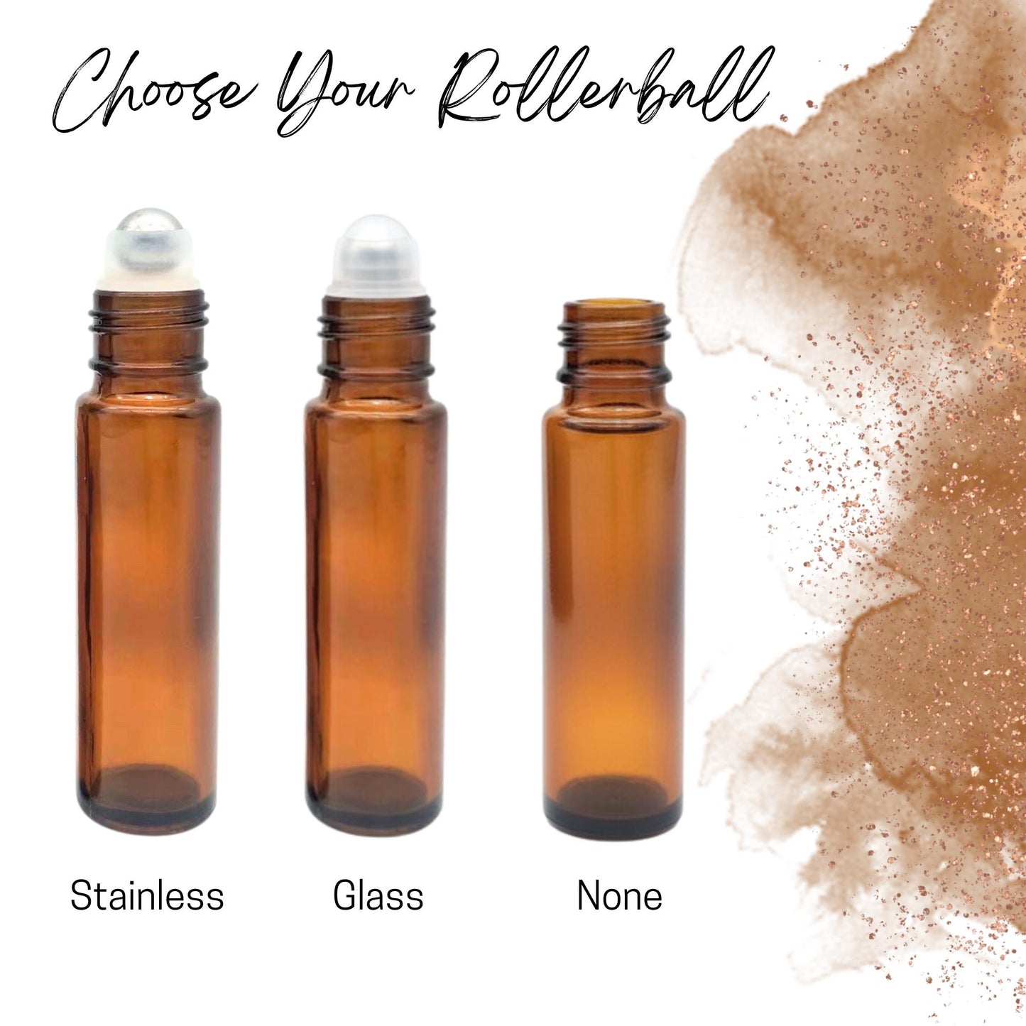 Amber Glass Roller Bottle • 5ml or 10ml Essential Oil Roller • Stainless or Glass Rollerball • Refillable • Single & Set Options