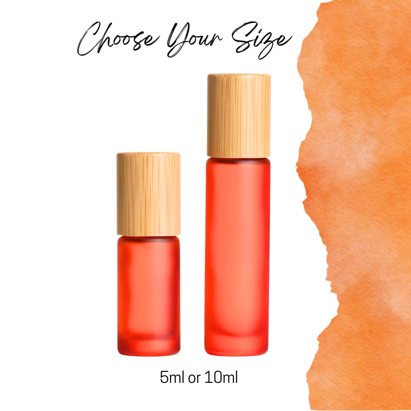 Frosted Orange Glass Roller Bottle with Bamboo Cap • 5ml or 10ml Essential Oil Roller • Glass or Stainless Rollerball • Refillable