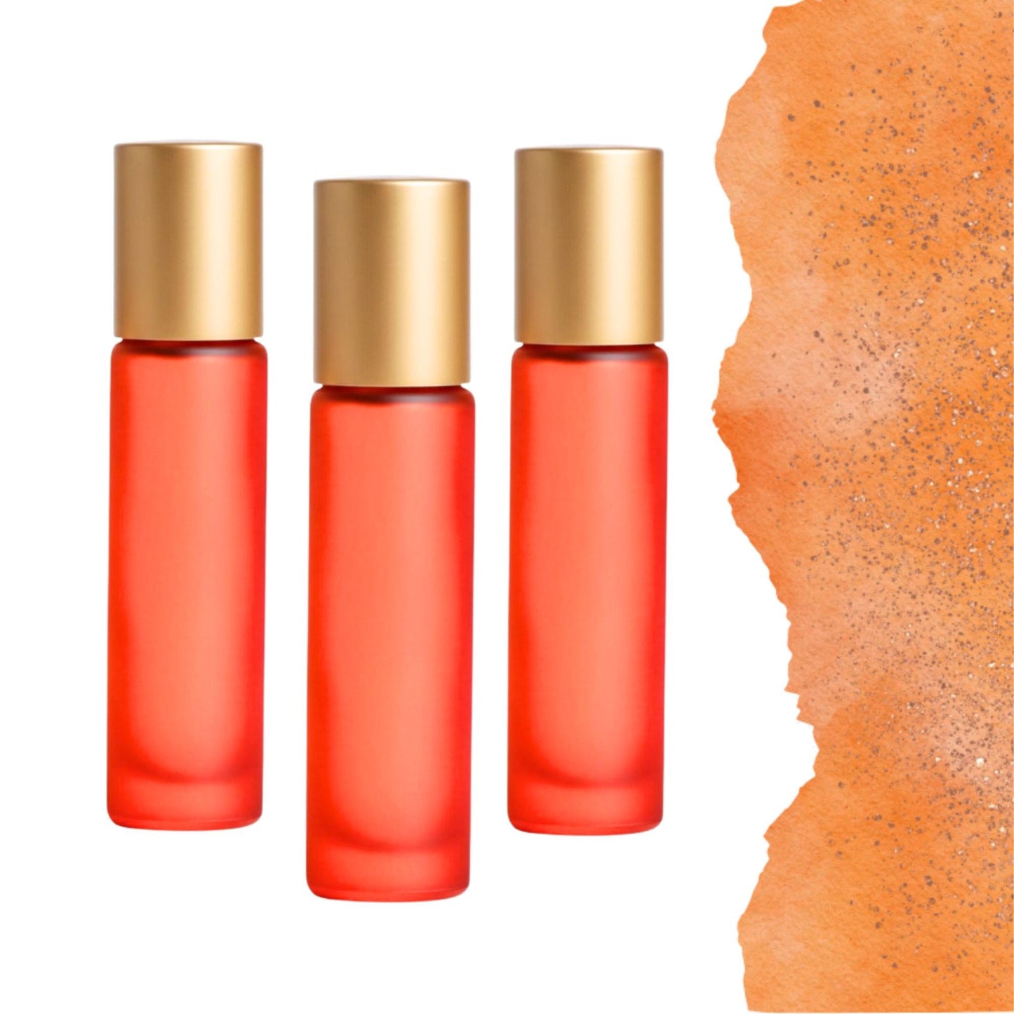 Frosted Orange Glass Roller Bottle • 5ml or 10ml Essential Oil Roller • Stainless or Glass Rollerball • Refillable • Single or Set Options