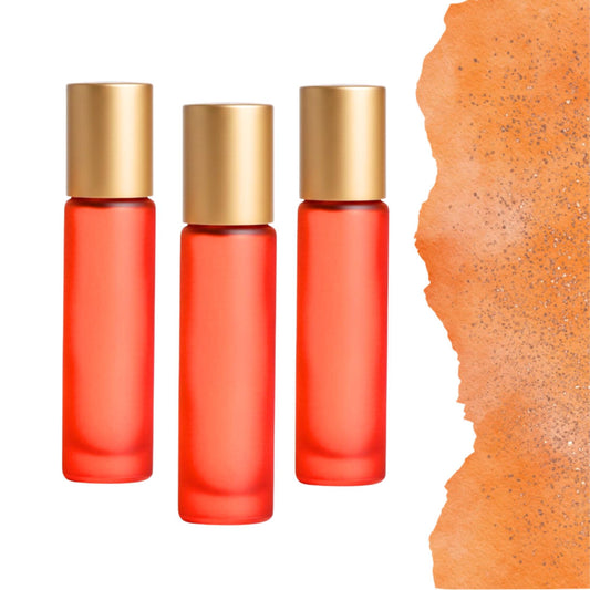 Frosted Orange Glass Roller Bottle • 5ml or 10ml Essential Oil Roller • Stainless or Glass Rollerball • Refillable • Single or Set Options