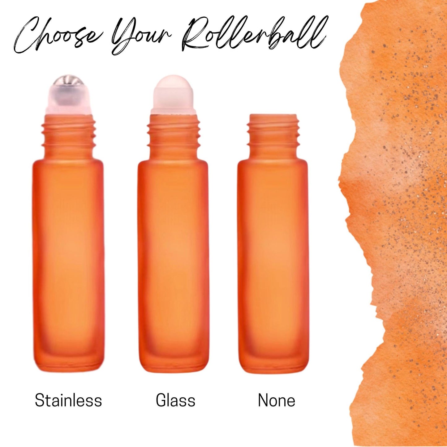 Frosted Orange Glass Roller Bottle • 5ml or 10ml Essential Oil Roller • Stainless or Glass Rollerball • Refillable • Single or Set Options