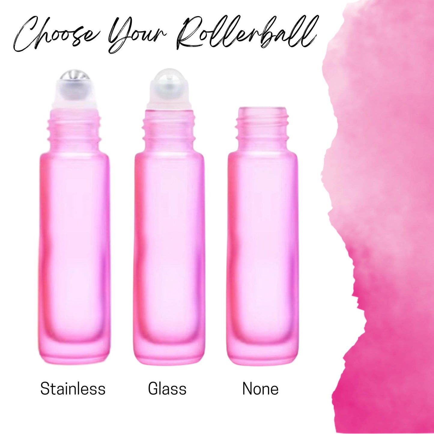 Frosted Pink Glass Roller Bottle with Bamboo Cap • 5ml or 10ml Essential Oil Roller • Glass or Stainless Rollerball • Refillable