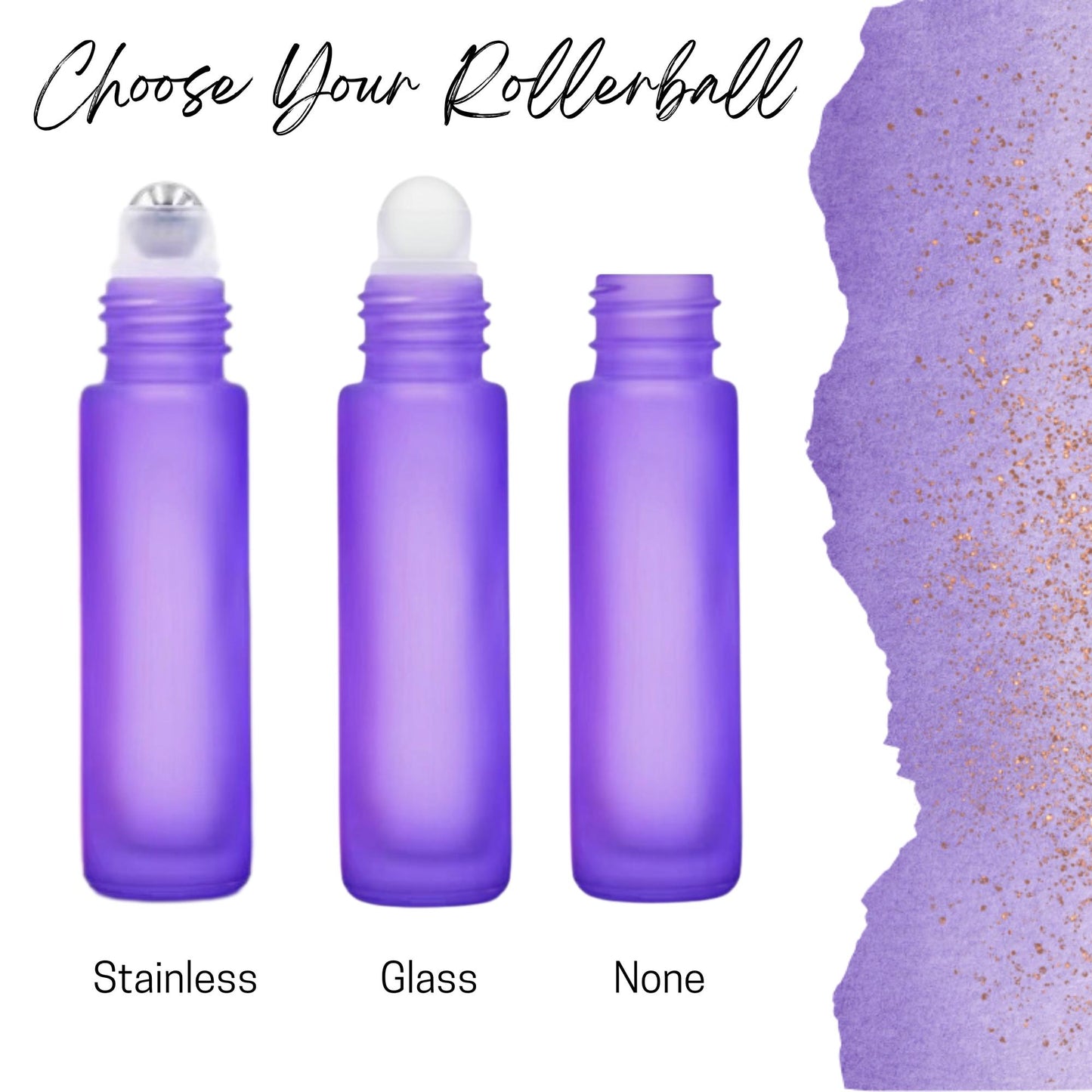 Frosted Purple Glass Roller Bottle • 5ml or 10ml Essential Oil Roller • Stainless or Glass Rollerball • Refillable • Single or Set Options