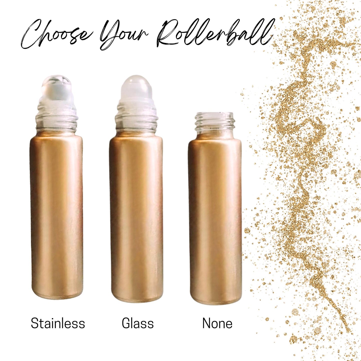 Soft Gold Glass Roller Bottle • 10ml Essential Oil Roller • Stainless or Glass Rollerball • Refillable • Single or Set Options