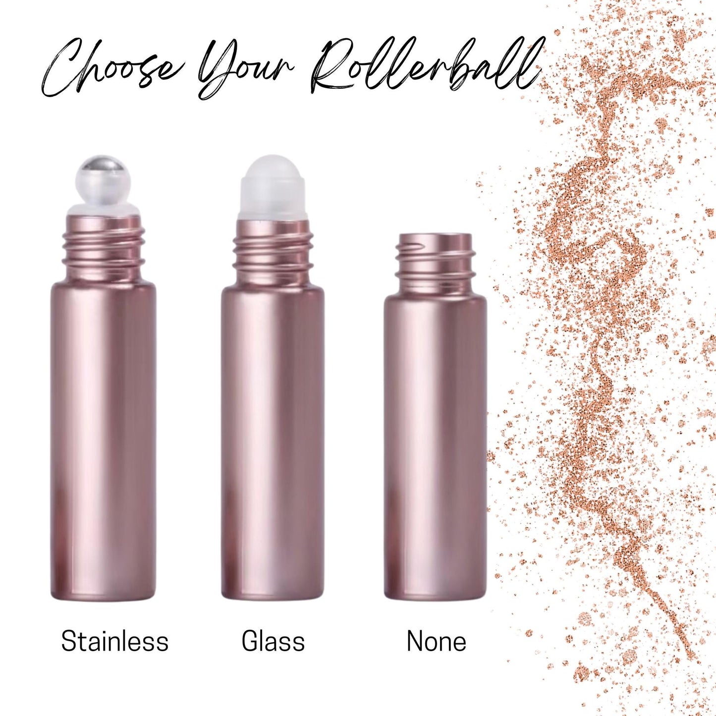 Soft Rose Gold Glass Roller Bottle • 10ml Essential Oil Roller • Stainless or Glass Rollerball • Refillable • Single or Set Options