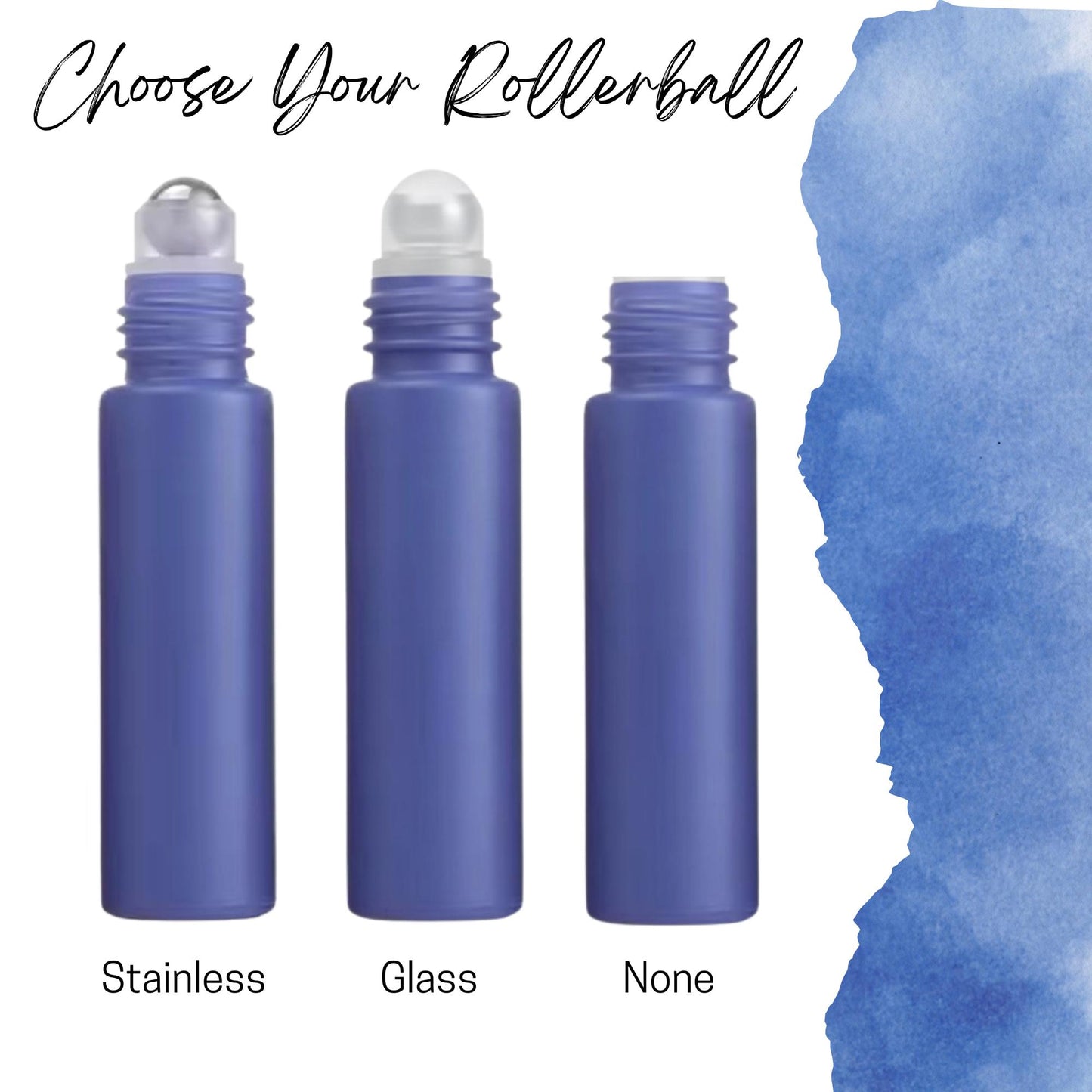 Ocean Blue Glass Roller Bottle with Bamboo Cap • 5ml or 10ml Essential Oil Roller • Glass or Stainless Rollerball • Refillable