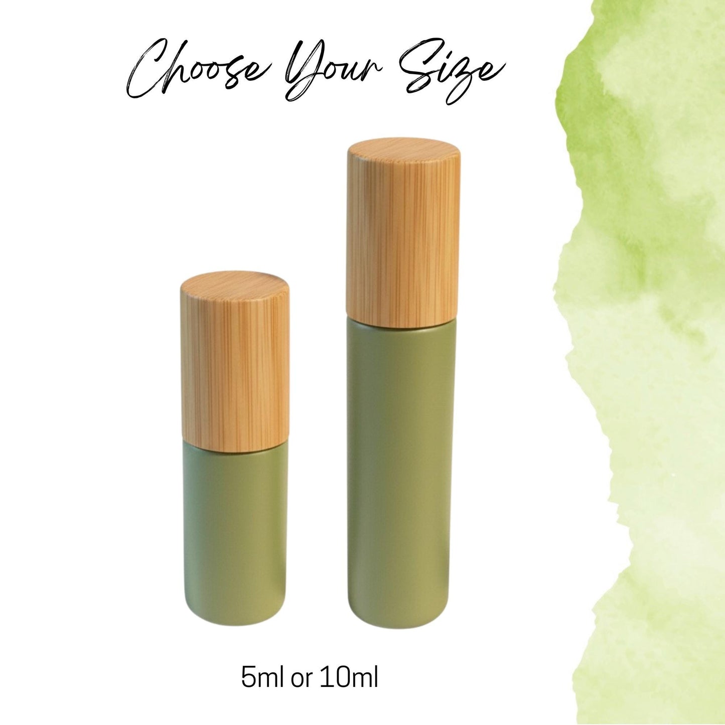 Prairie Green Glass Roller Bottle with Bamboo Cap • 5ml or 10ml Essential Oil Roller • Glass or Stainless Rollerball • Refillable
