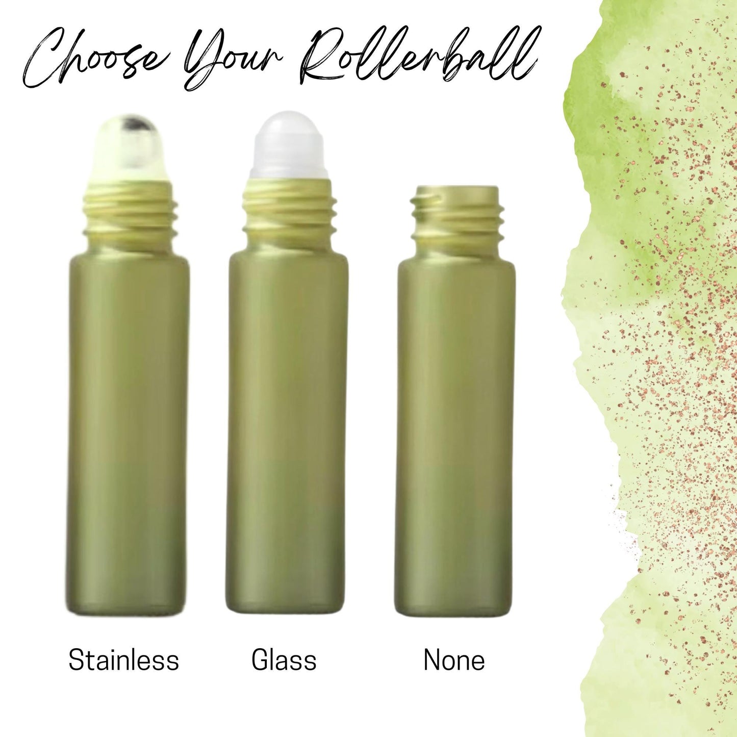 Prairie Green Glass Roller Bottle • 5ml or 10ml Essential Oil Roller • Stainless or Glass Rollerball • Refillable • Single or Set Options